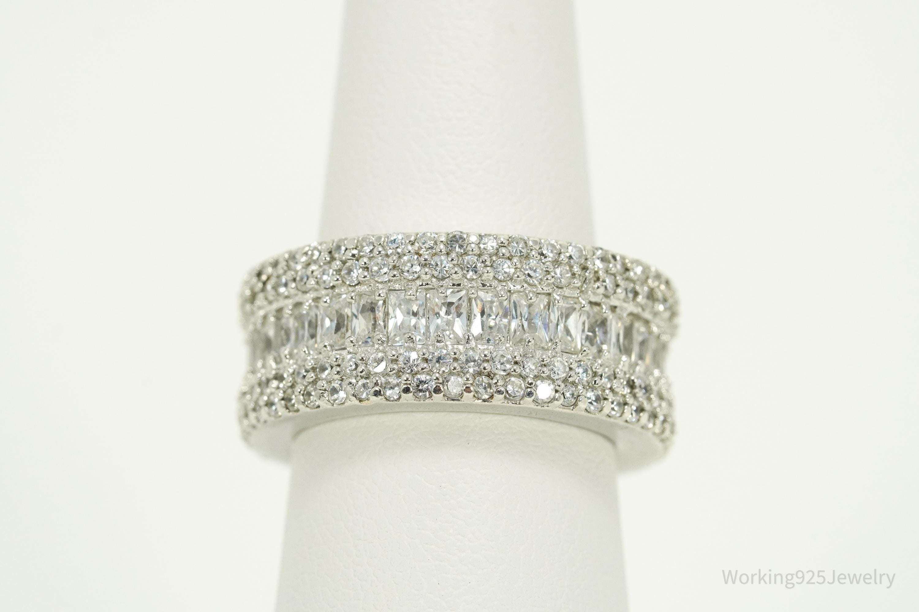 Vintage Cubic Zirconia Sterling Silver Band Ring - Size 7.25