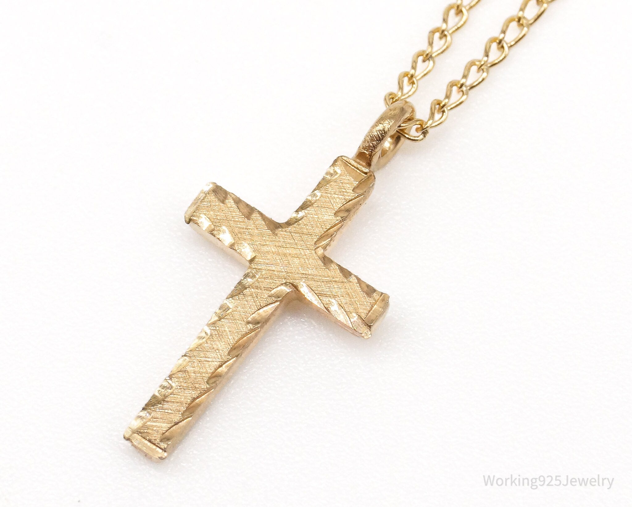 Vintage 14K Yellow Gold Filled Cross Necklace 13"