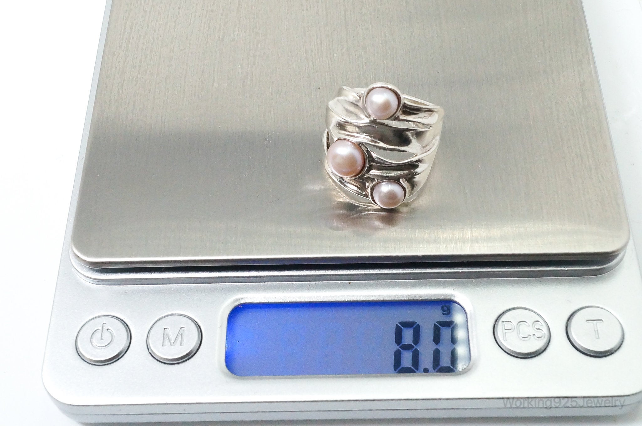 Vintage Designer Hagit Gorali Pearl Sterling Silver Ring - SZ 8.25