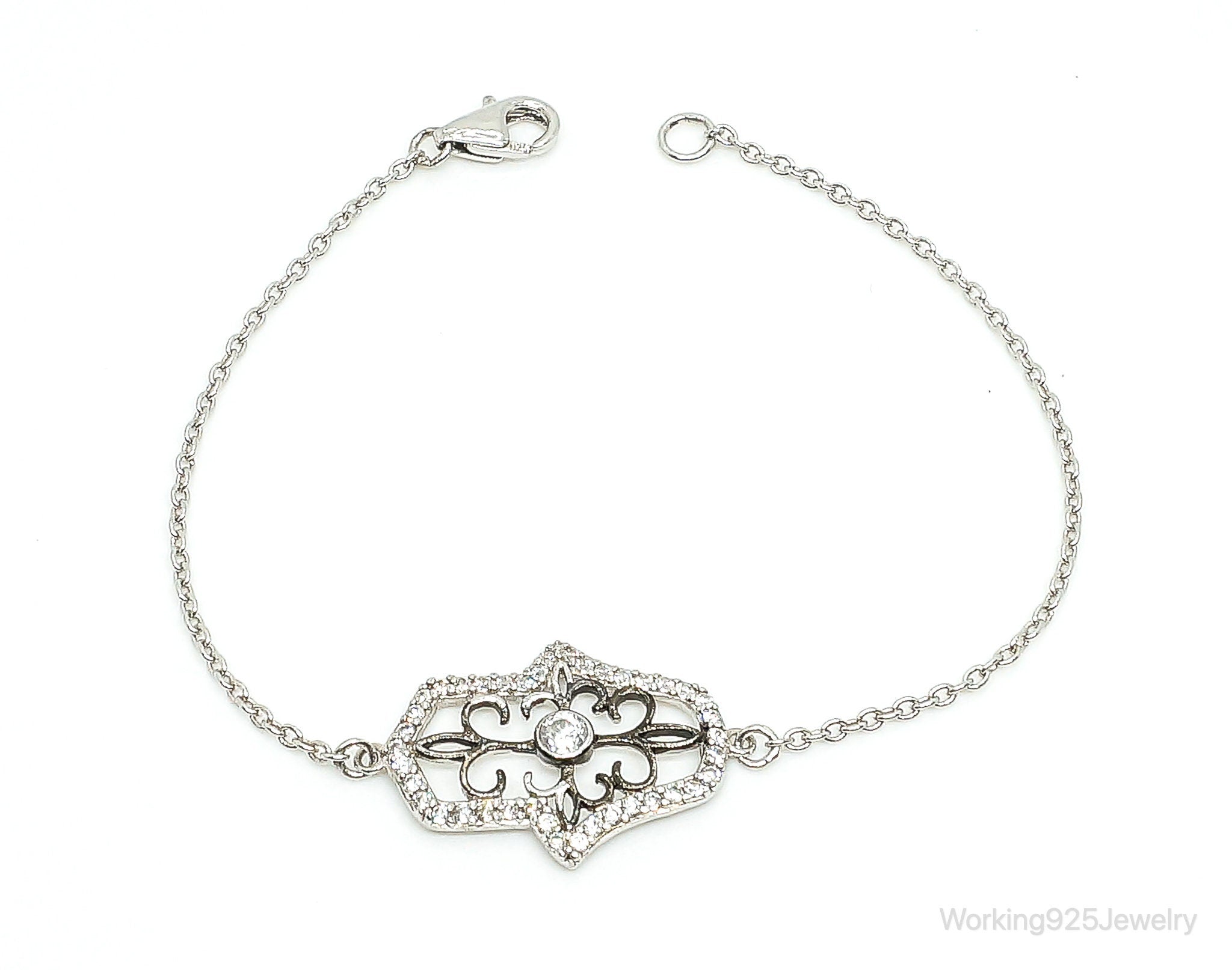 Hand Of Fatima Cubic Zirconia Sterling Silver Bracelet