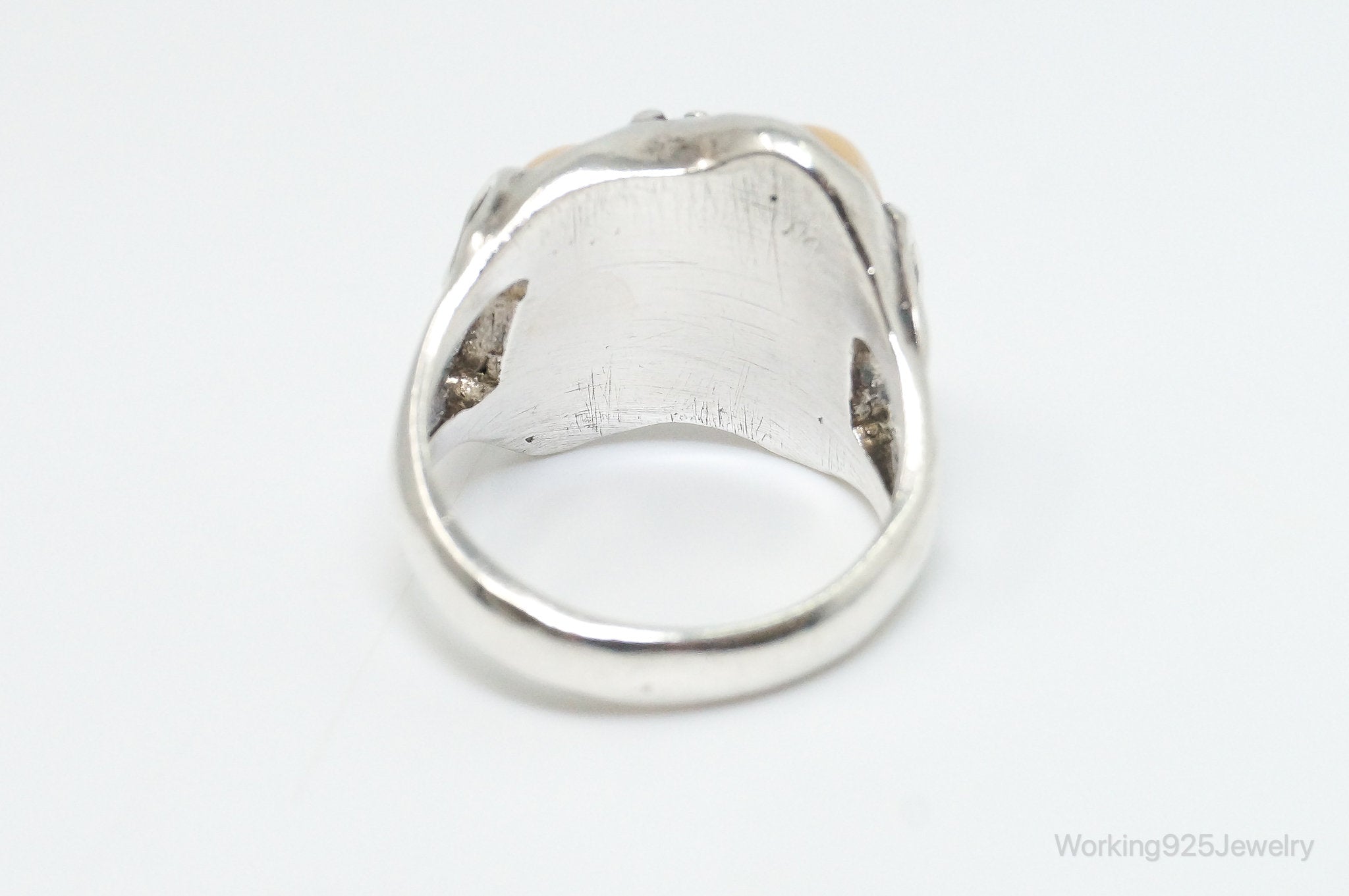 Vintage Creamy Shell Cubic Zirconia Sterling Silver Ring - SZ 6