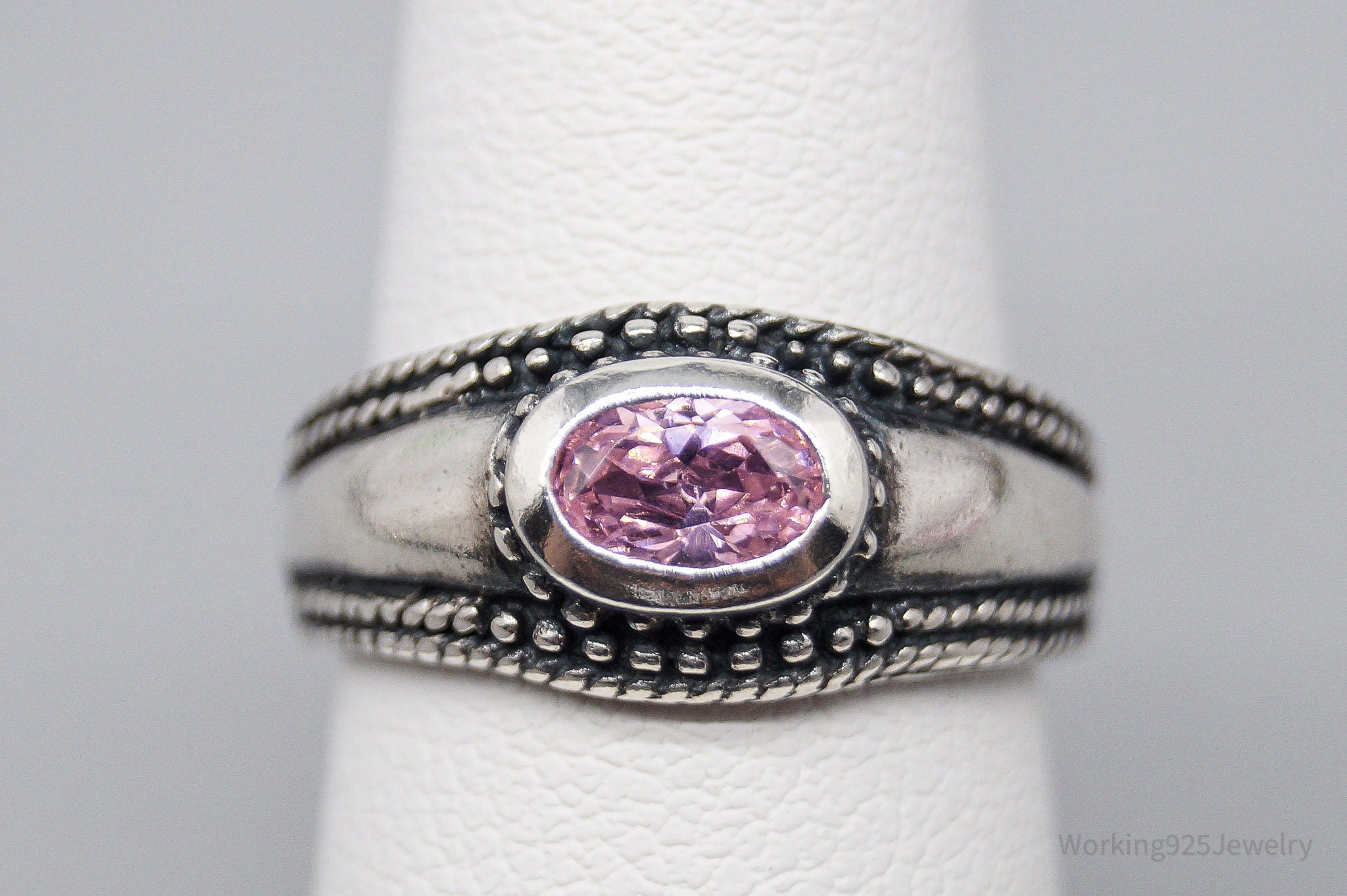 Vintage Pink Cubic Zirconia Sterling Silver Ring - Size 5