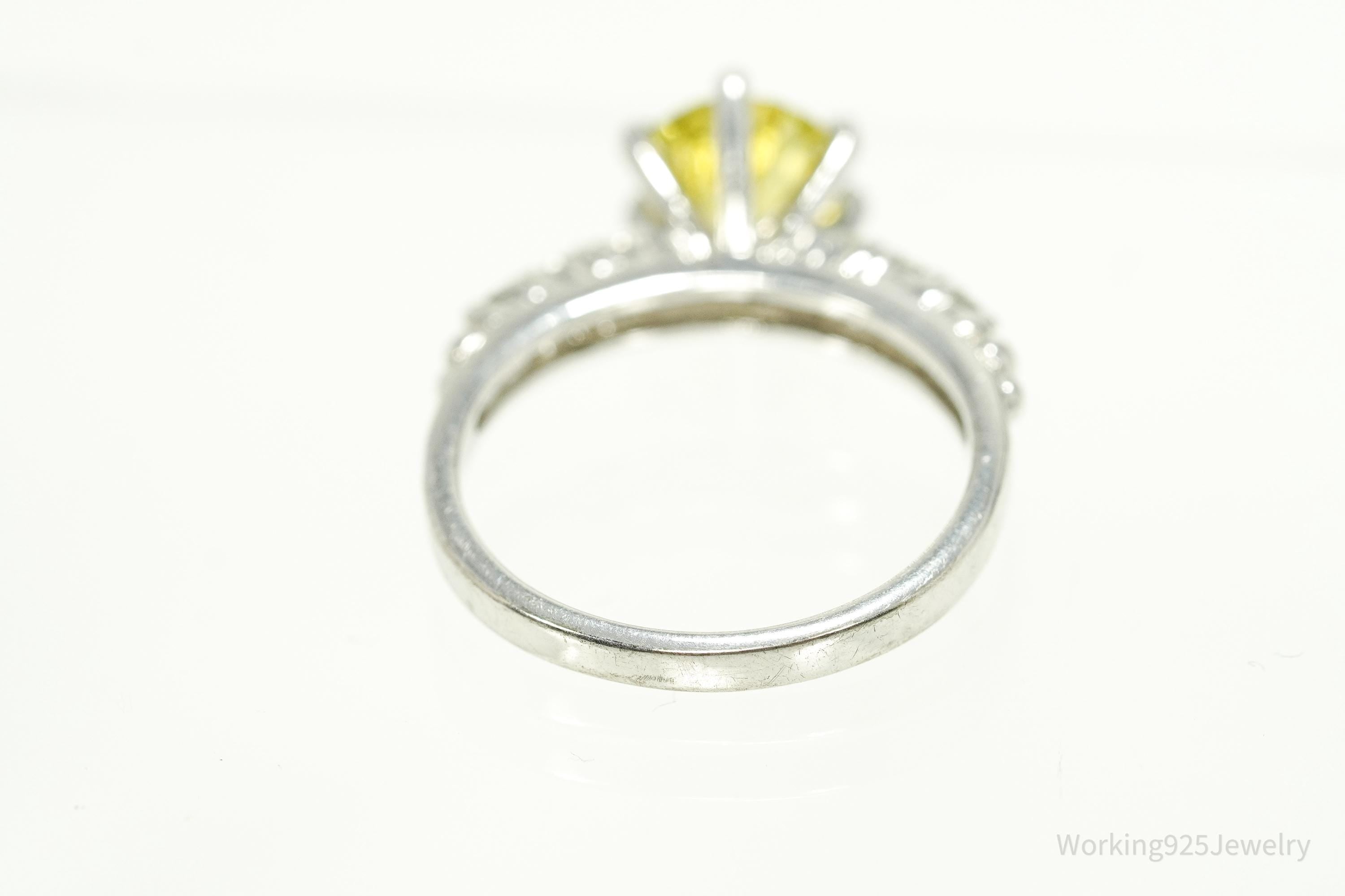 Vintage Yellow & White Cubic Zirconia Silver Ring - Size 9