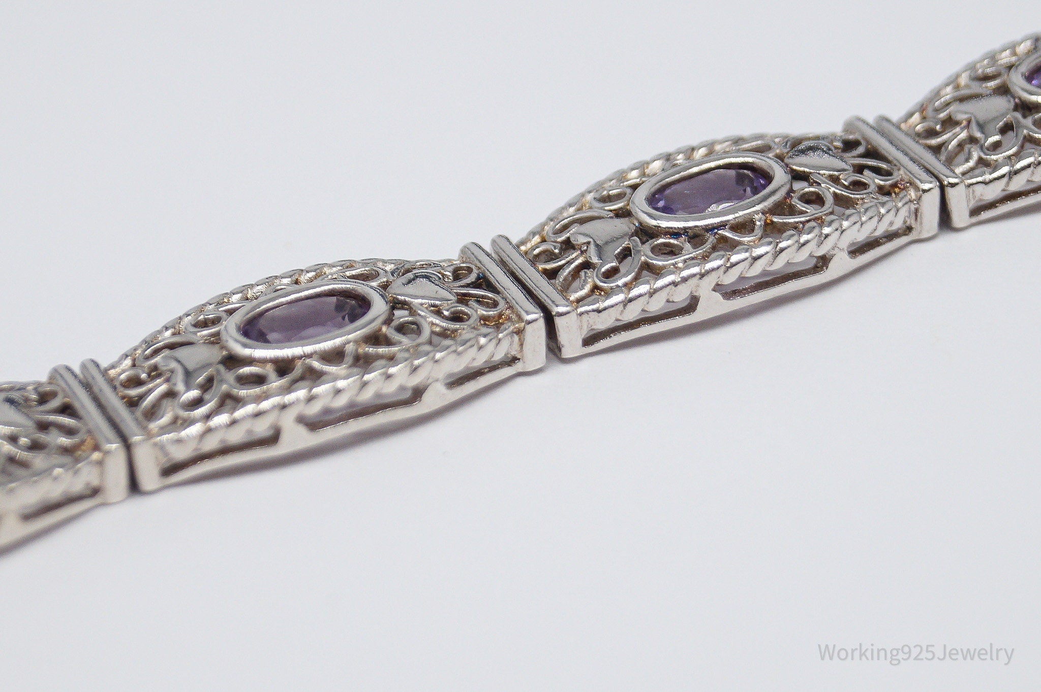 Vintage Purple Amethyst Sterling Silver Bracelet - 7.5"