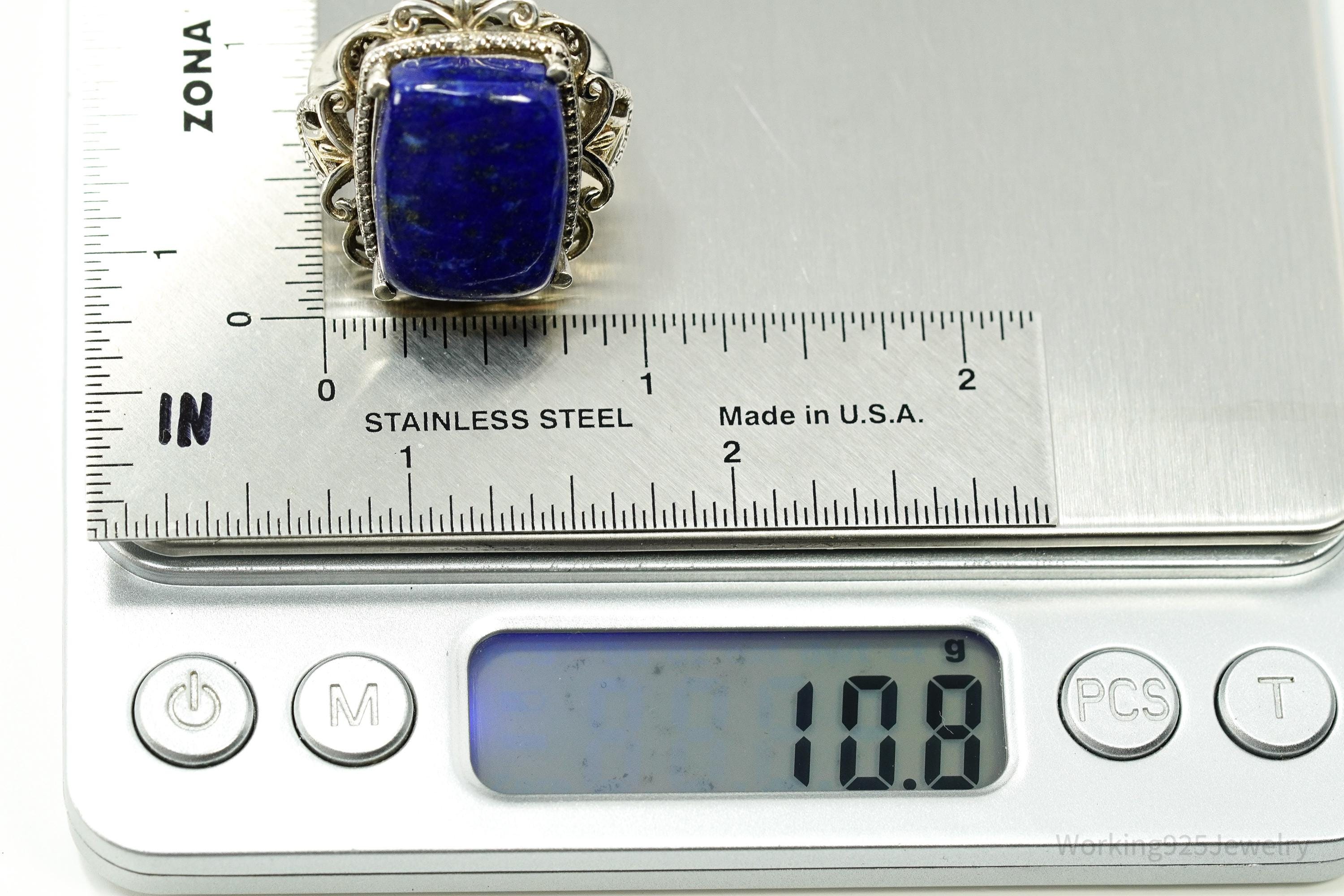 Vintage Lapis Lazuli & Diamond Gold Over Sterling Silver Ring - Size 10