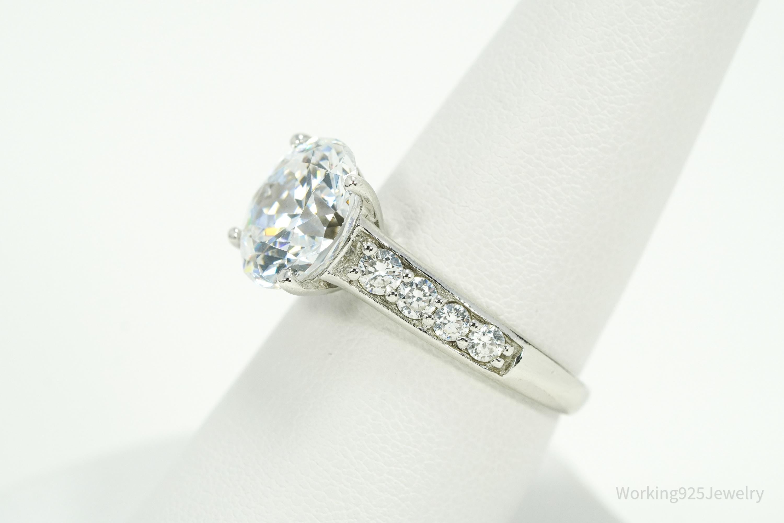 Vintage Cubic Zirconia Platinum Clad Sterling Silver Ring - Size 8.25