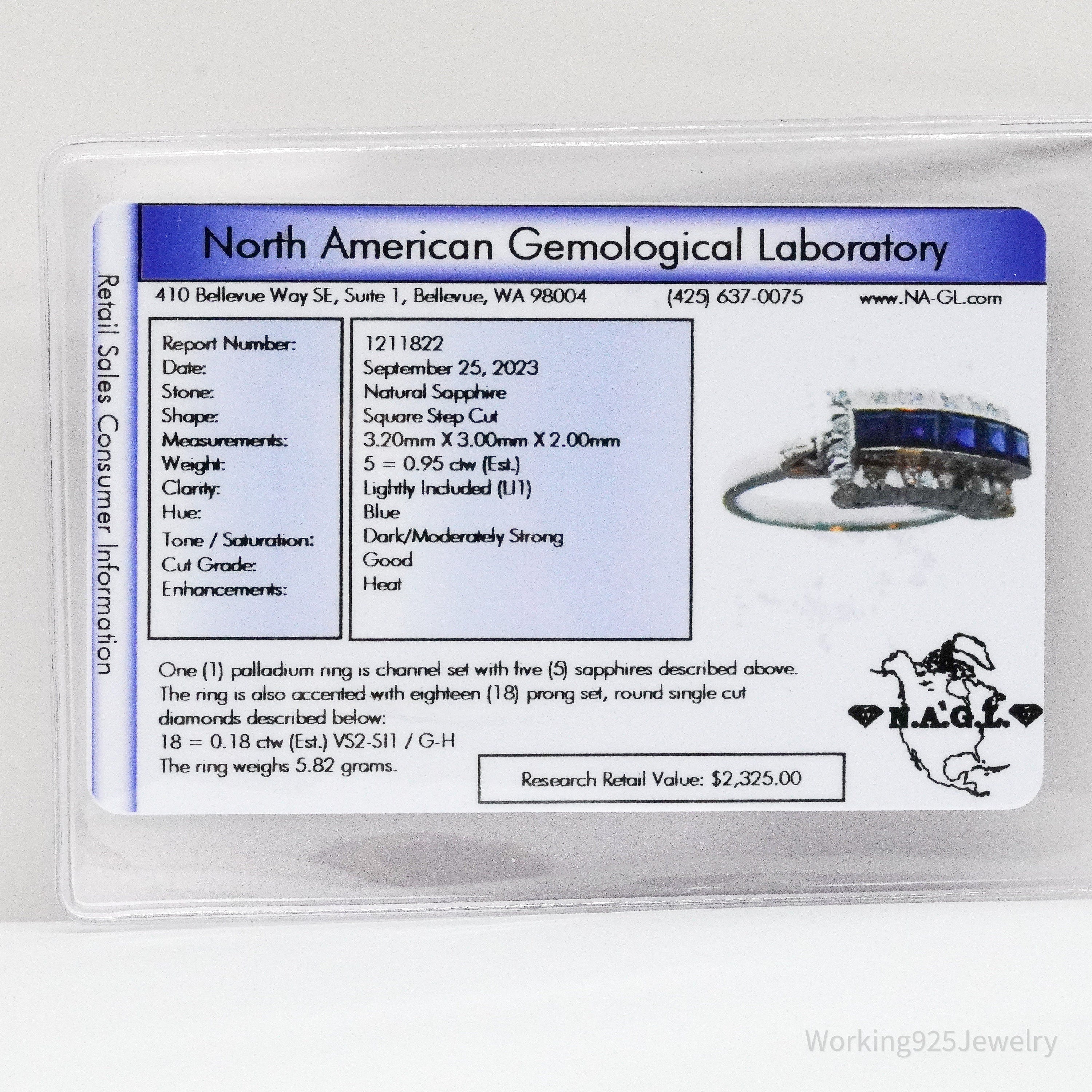 Art Deco Palladium 18K White Gold, Diamonds and Sapphires Ring Size - 8.75