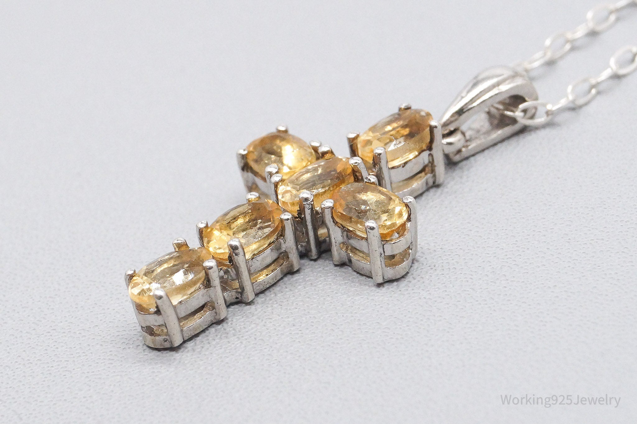 Vintage Citrine Sterling Silver Necklace 16"