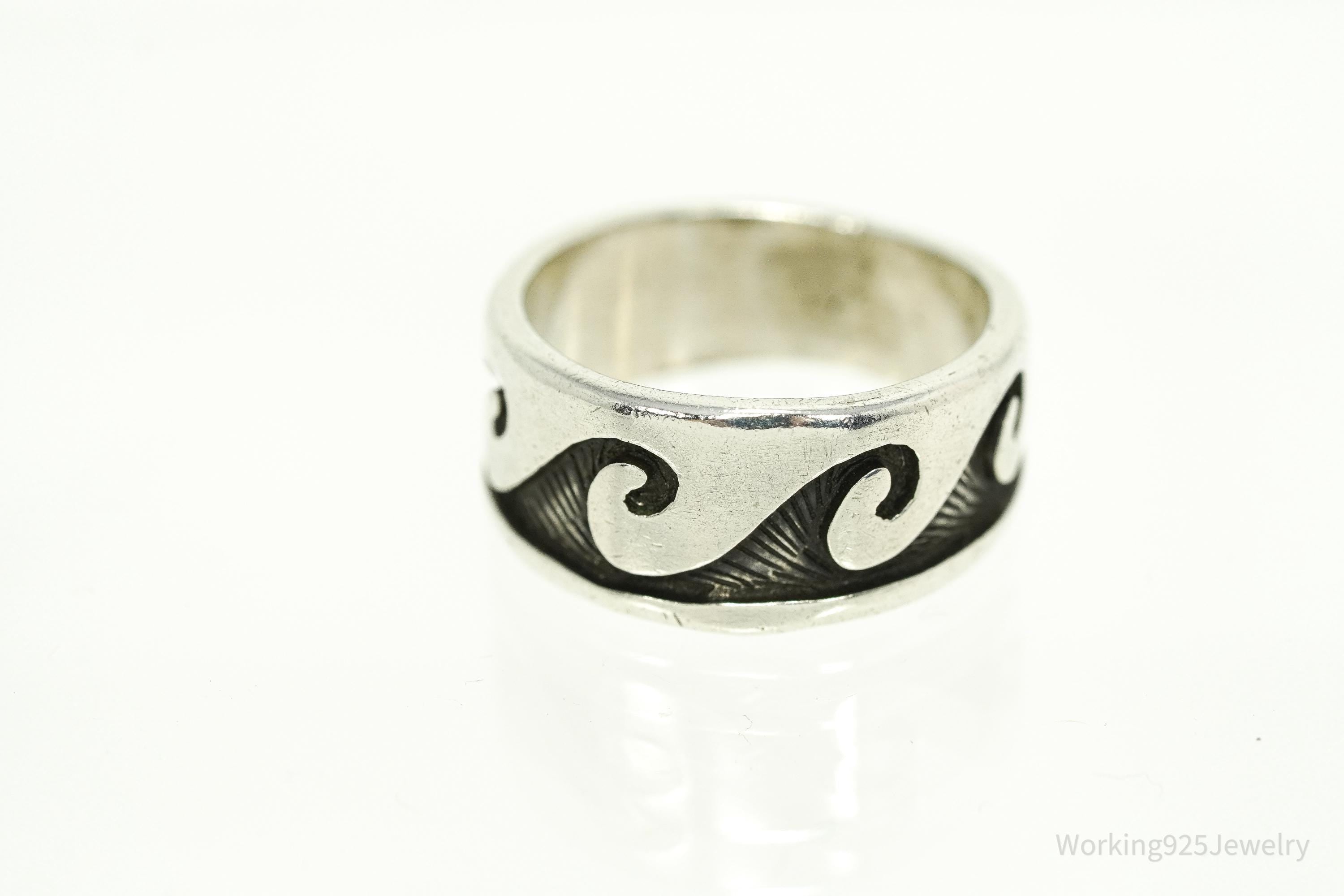 Vintage Native American Waves Sterling Silver Band Ring - Size 6.5
