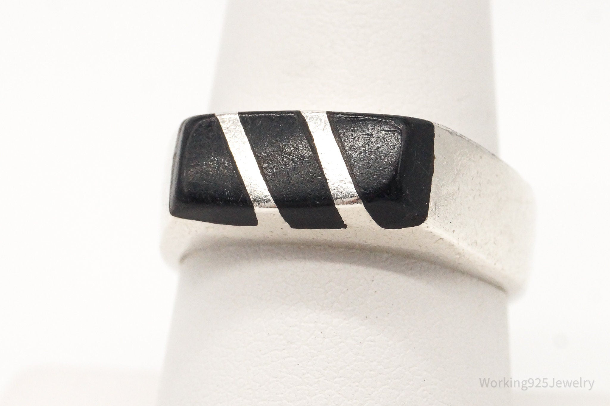 Vintage Mexico Black Onyx Sterling Silver Ring - Size 8.25