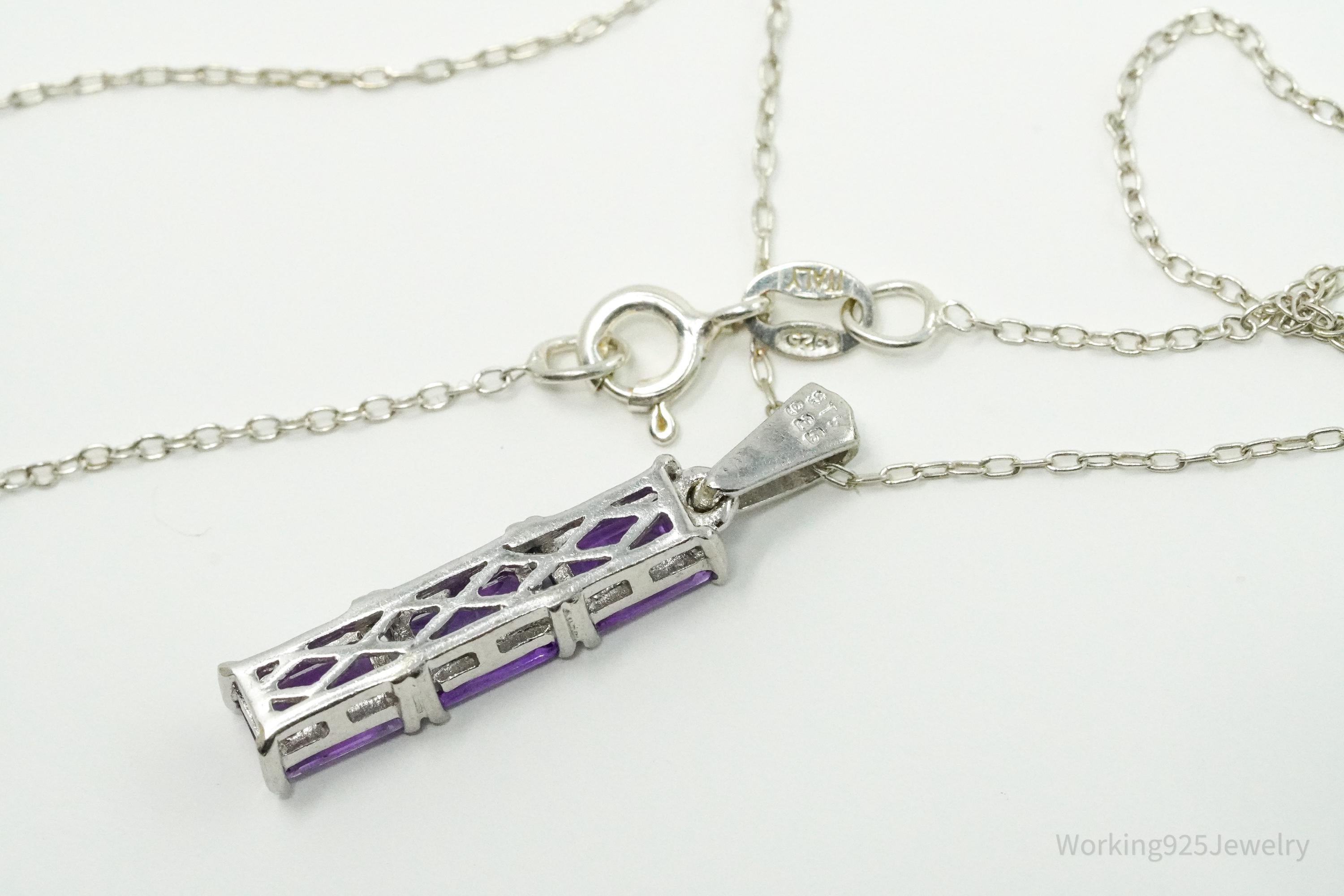 Vintage Amethyst Sterling Silver Chain Necklace 16"