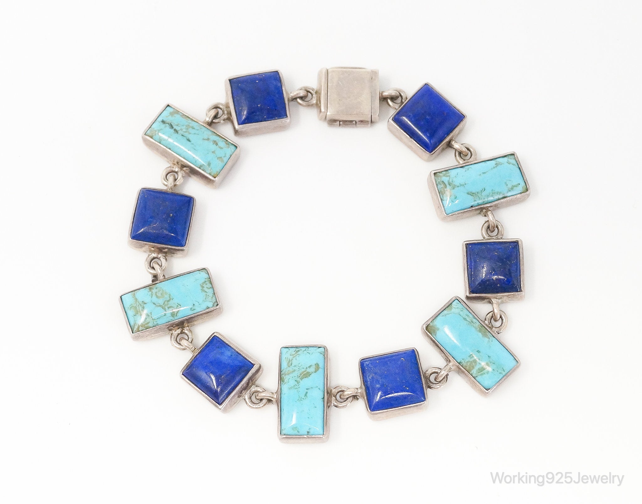 Vintage Sheri Liebert Turquoise Lapis Lazuli Sterling Silver Bracelet