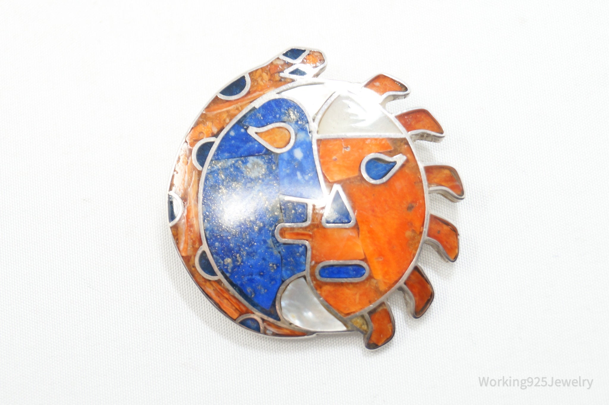 Vtg Large Handmade Mexico Sun Moon 950 Silver Southwestern Brooch Pendant