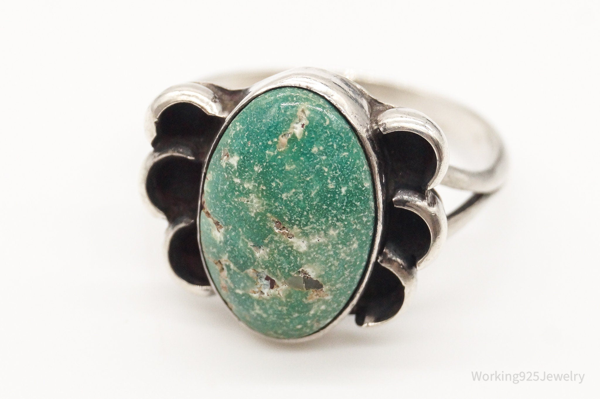 Vintage Native American Unsigned Turquoise Silver Ring - Size 8.75