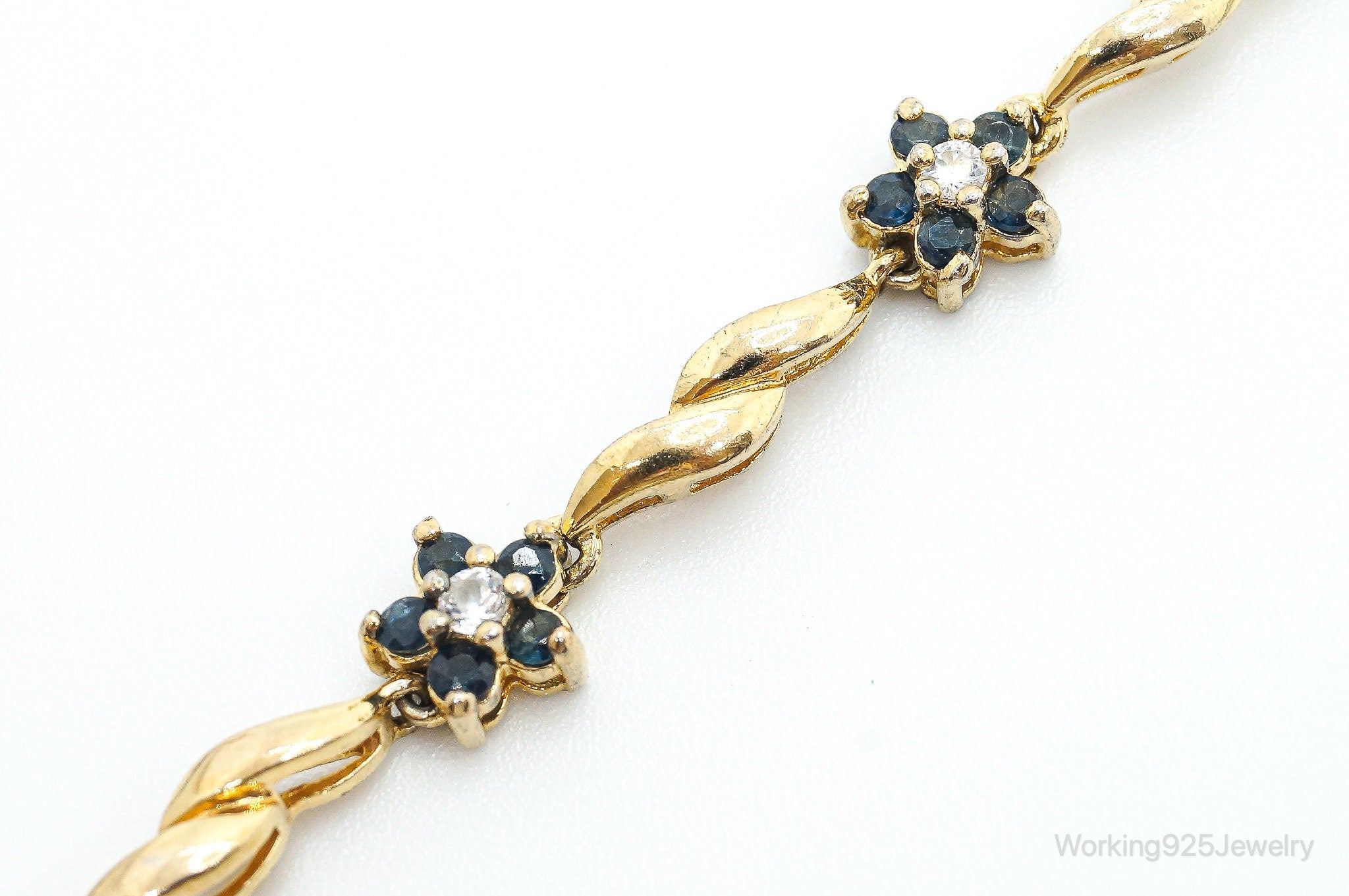 Vintage Sapphire Cubic Zirconia Gold Vermeil Sterling Silver Tennis Bracelet