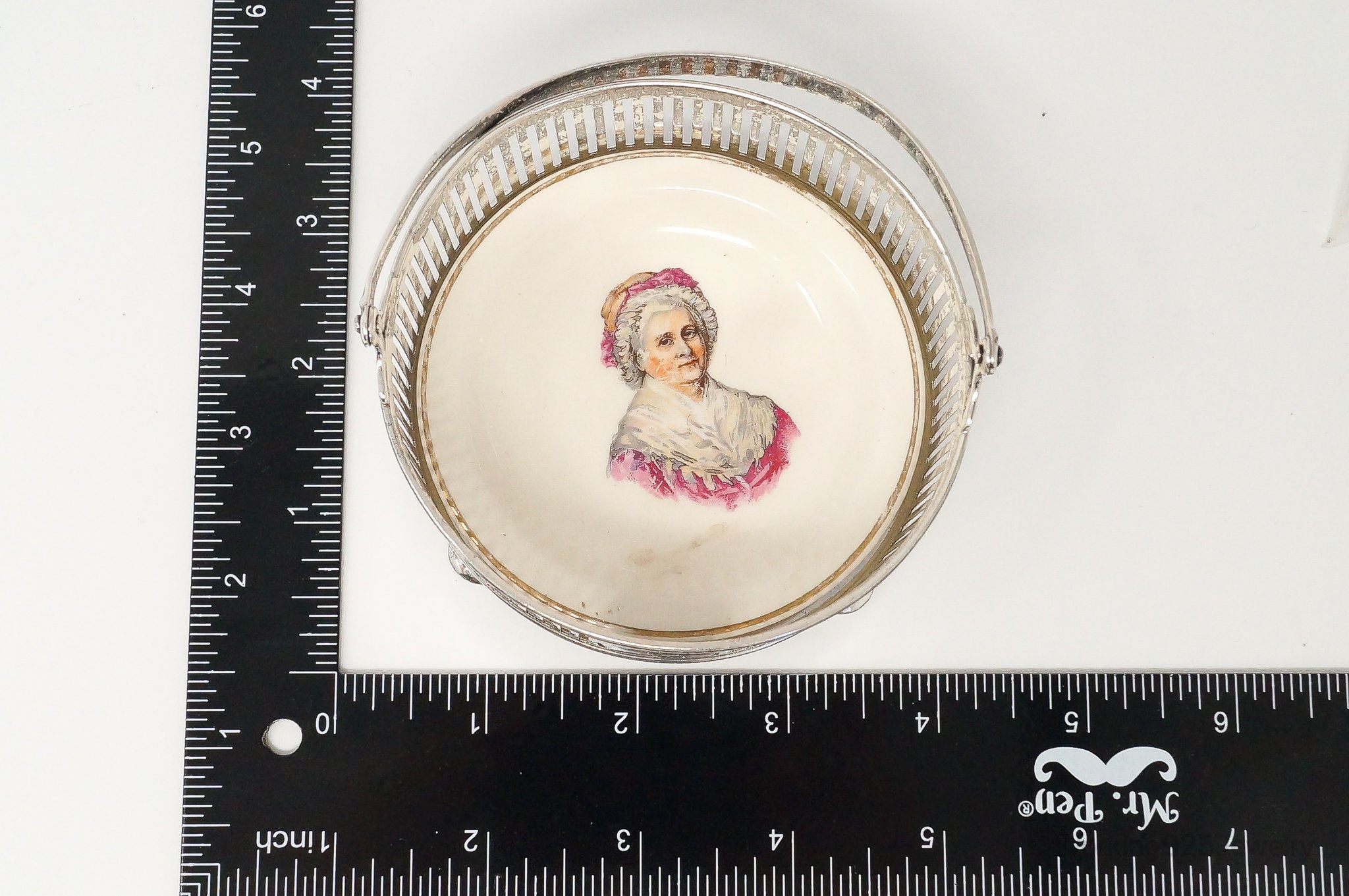 Antique Watson & Newell Co Painted Porcelain Sterling Silver Dish Basket