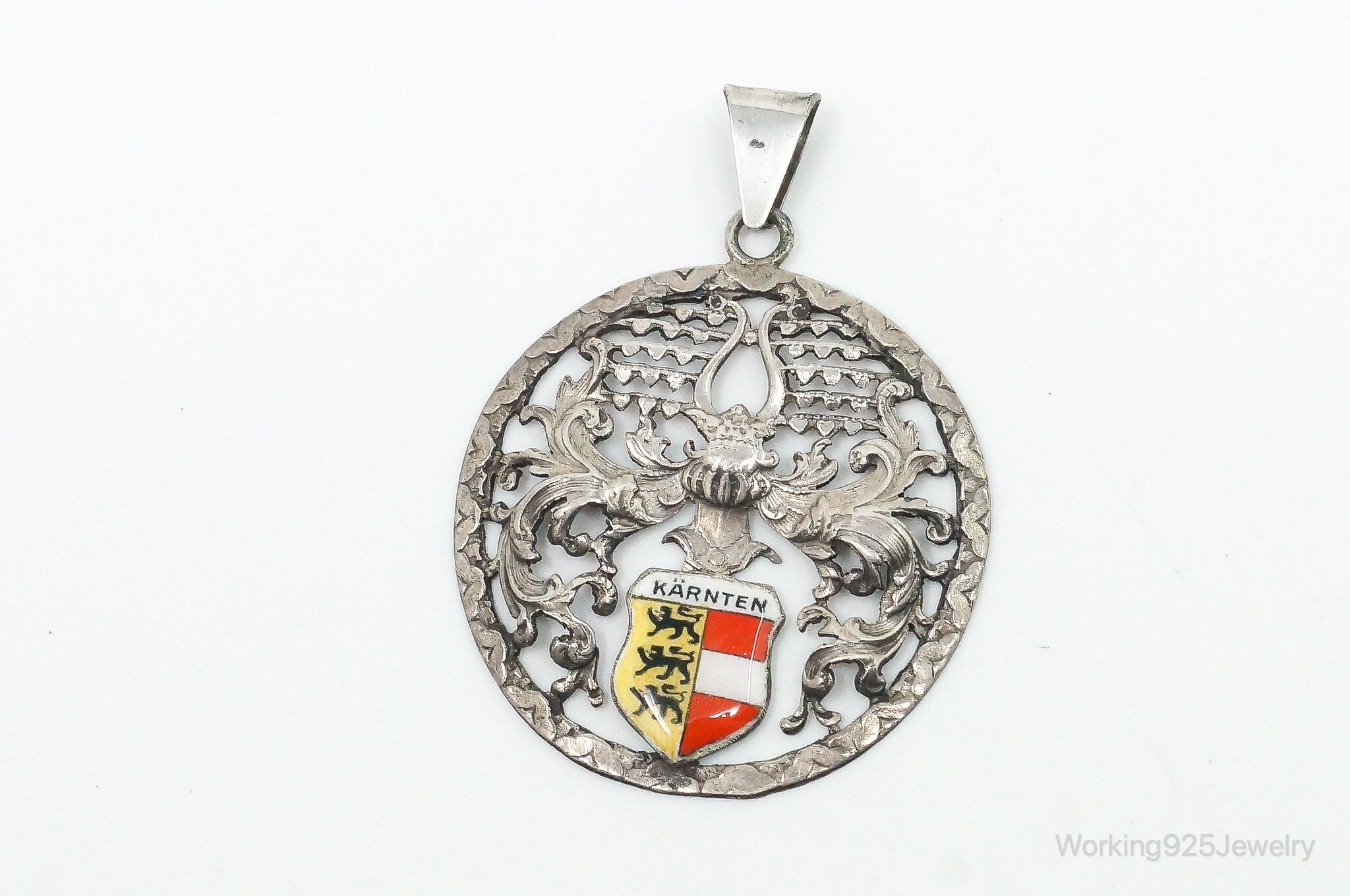 Vintage Karnten Austria Shield 900 Silver Necklace Pendant