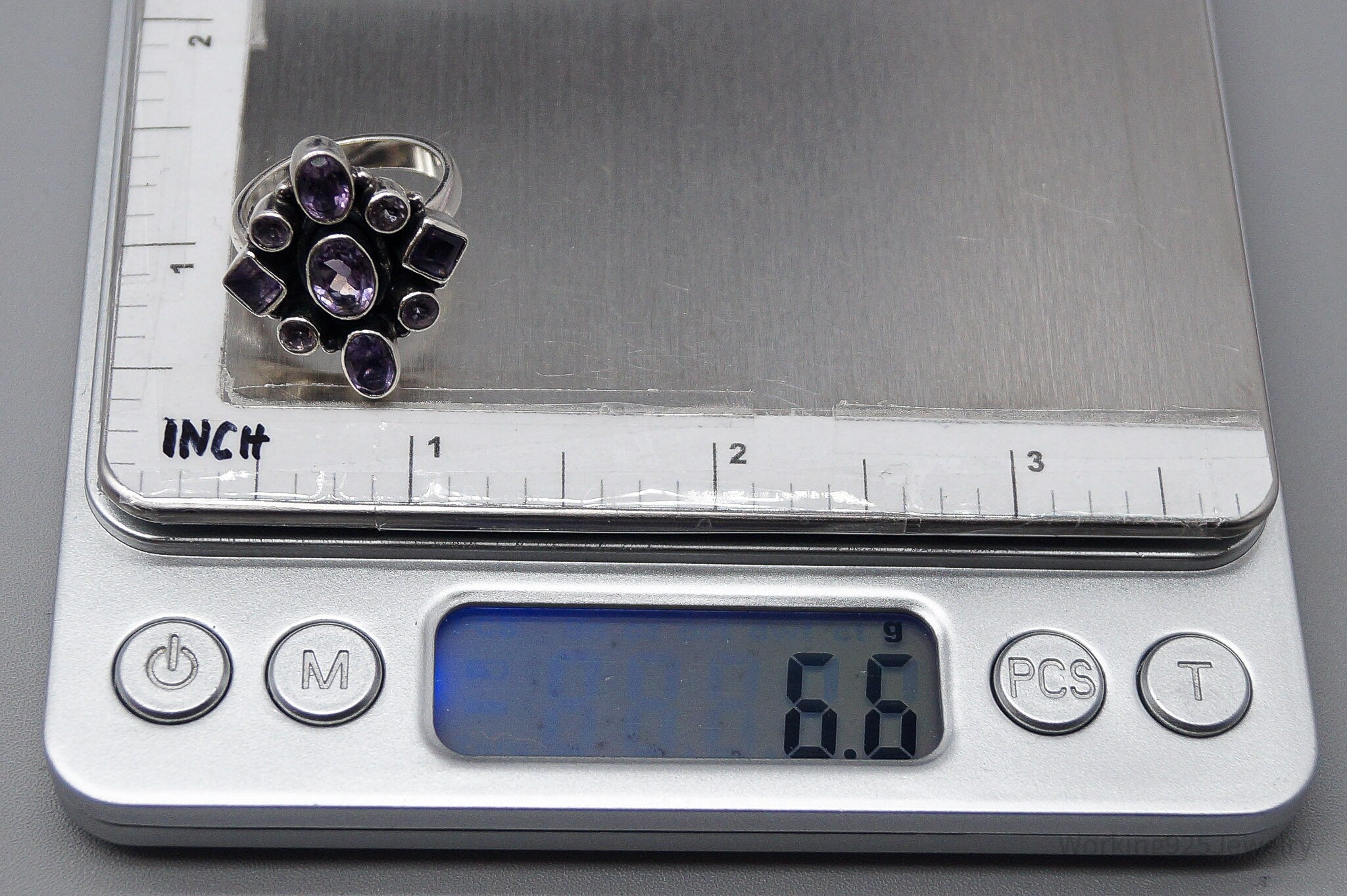 Vintage Amethyst Sterling Silver Ring - Size 6.75