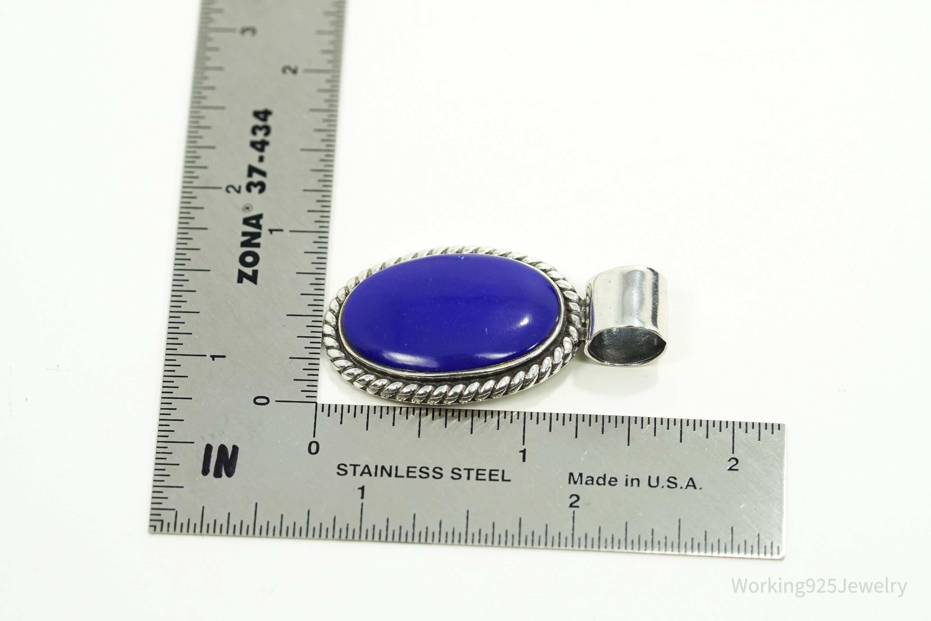 Large Vintage Lapis Lazuli Sterling Silver Pendant