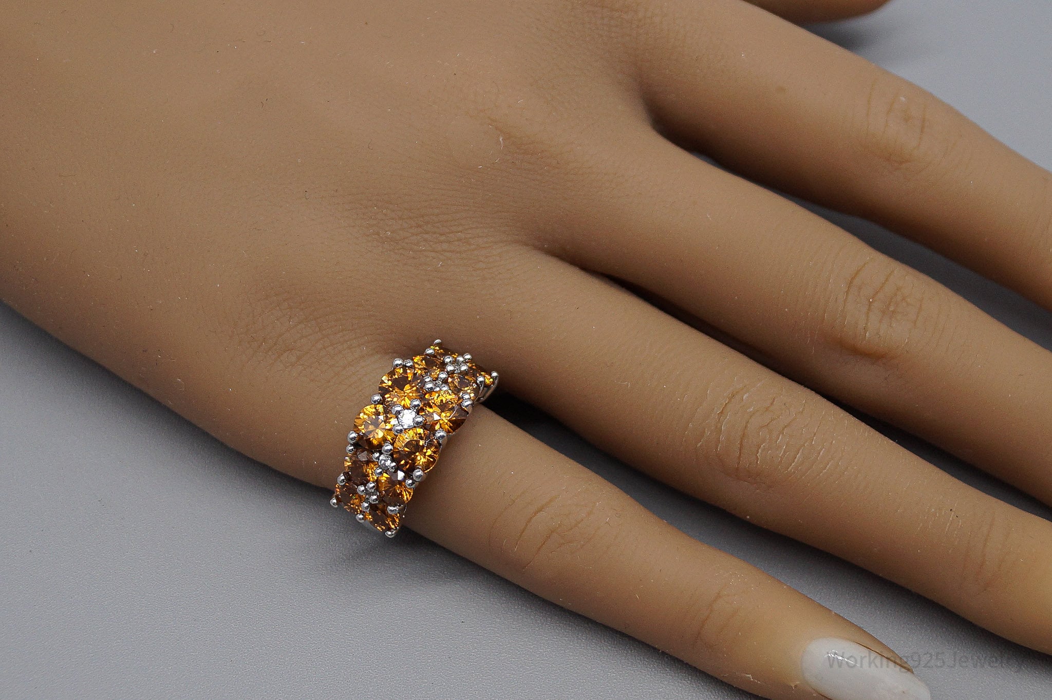 Vintage Citrine & Cubic Zirconia Sterling Silver Ring - Size 6