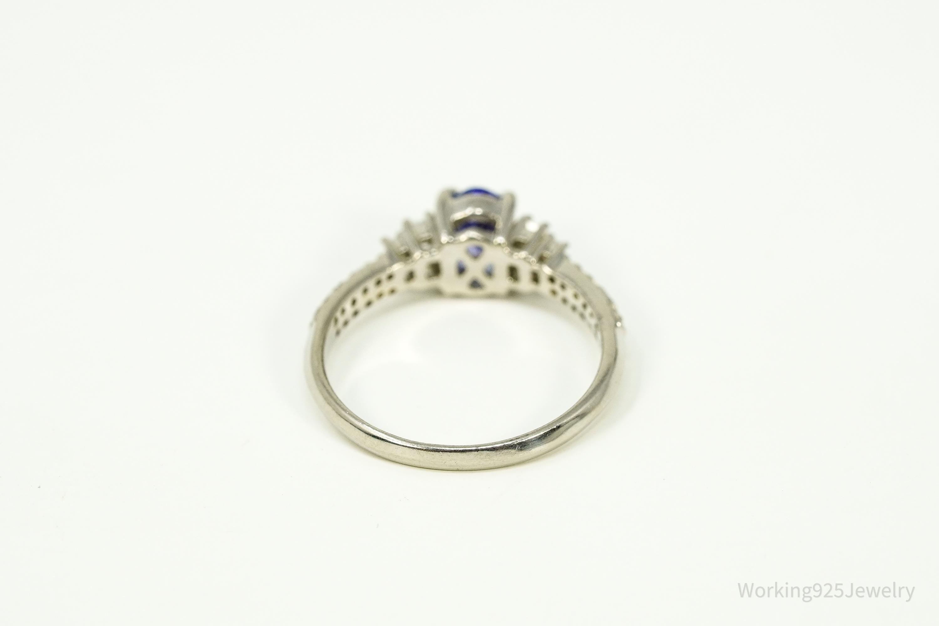 Tanzanite & White Zircon Sterling Silver Ring - Size 7