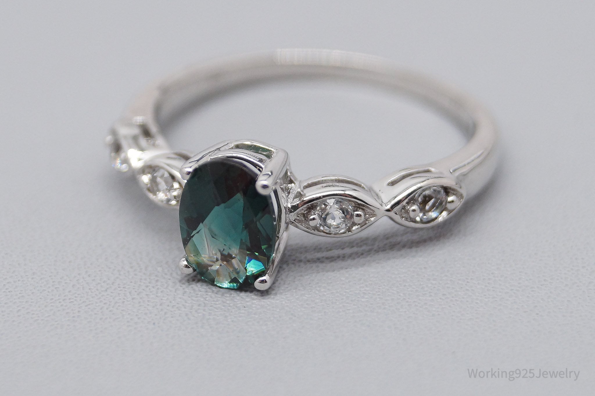 JTV TGGC Teal Stone & White Topaz Sterling Silver Ring - Size 7