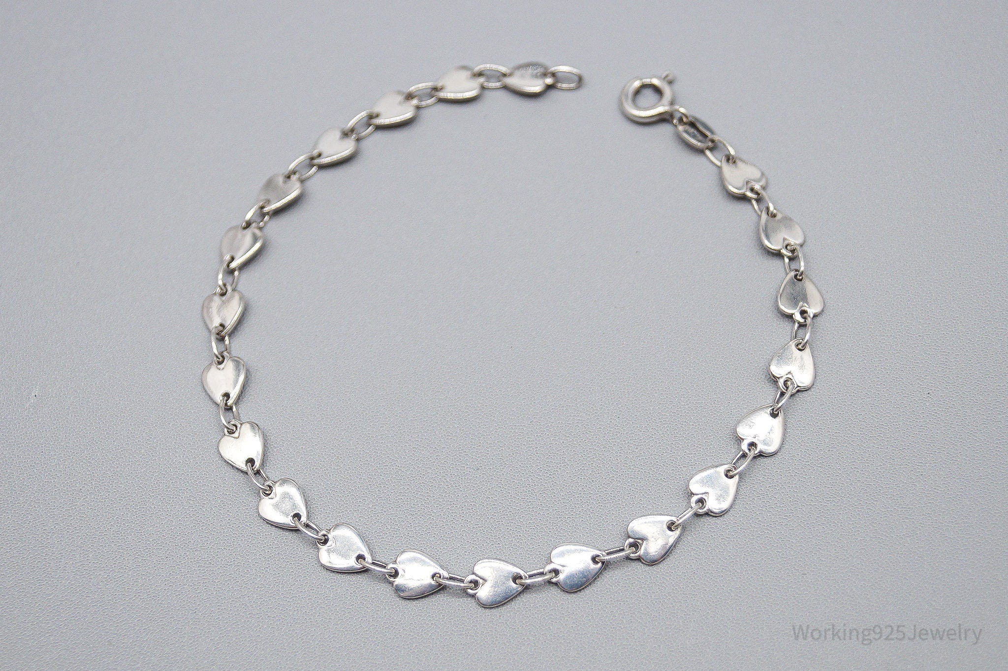 Vintage Italian Linked Hearts Sterling Silver Bracelet 7 1/8"