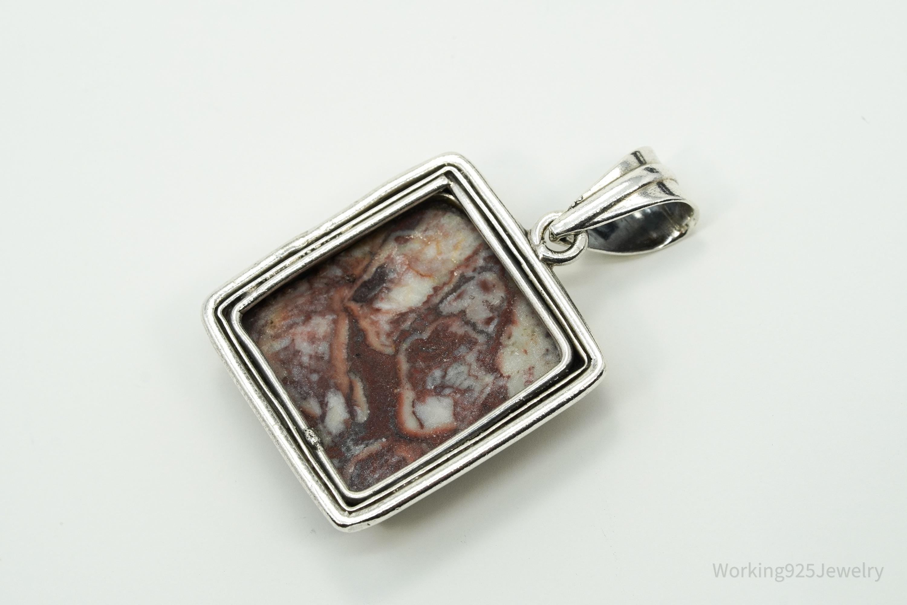 Vintage Copper Agate Sterling Silver Necklace Pendant