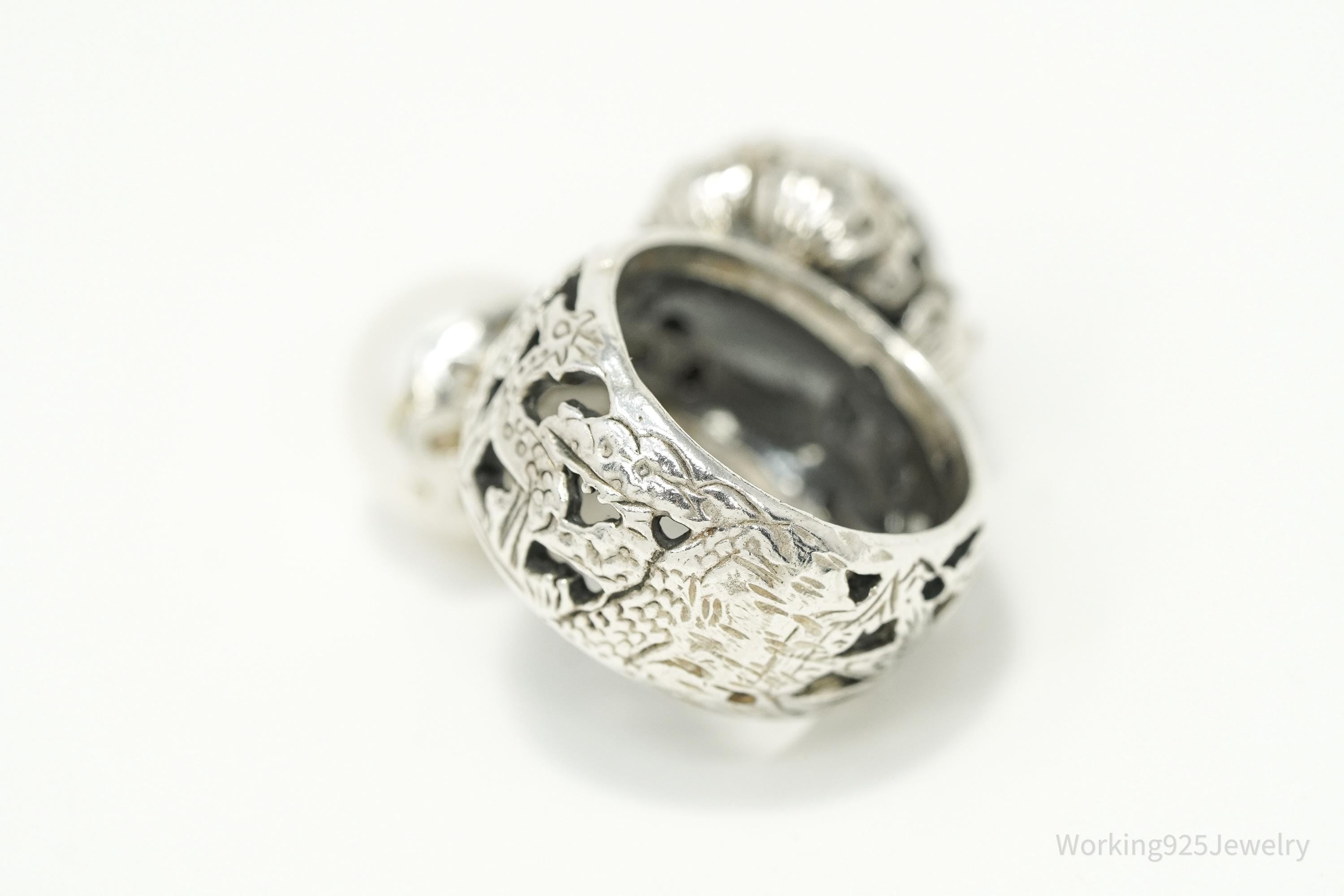 Vintage White & Tahitian Pearl Silver Ring Size 5.75