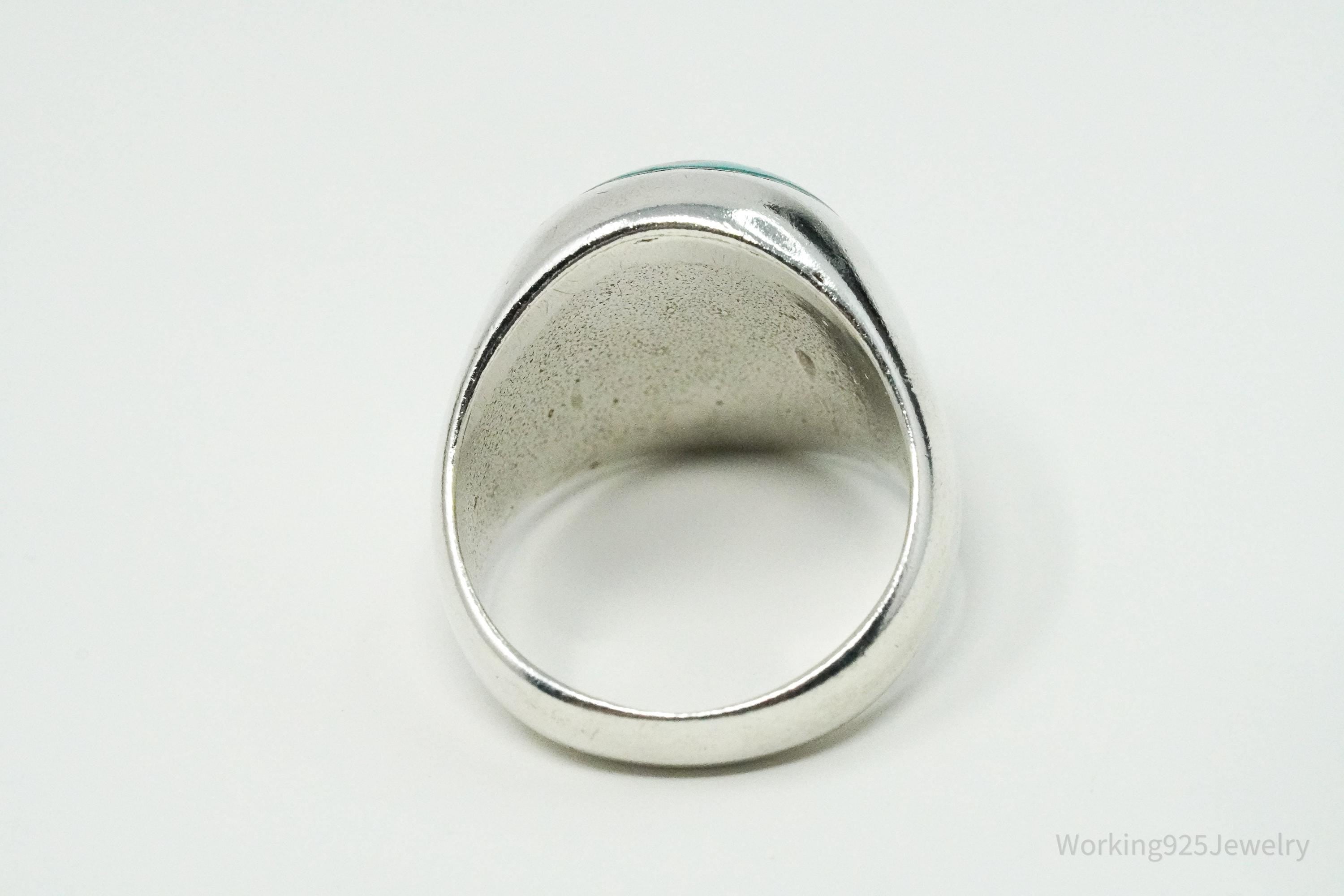 Vintage Blue Turquoise Inlay Silver Ring - Size 8.25