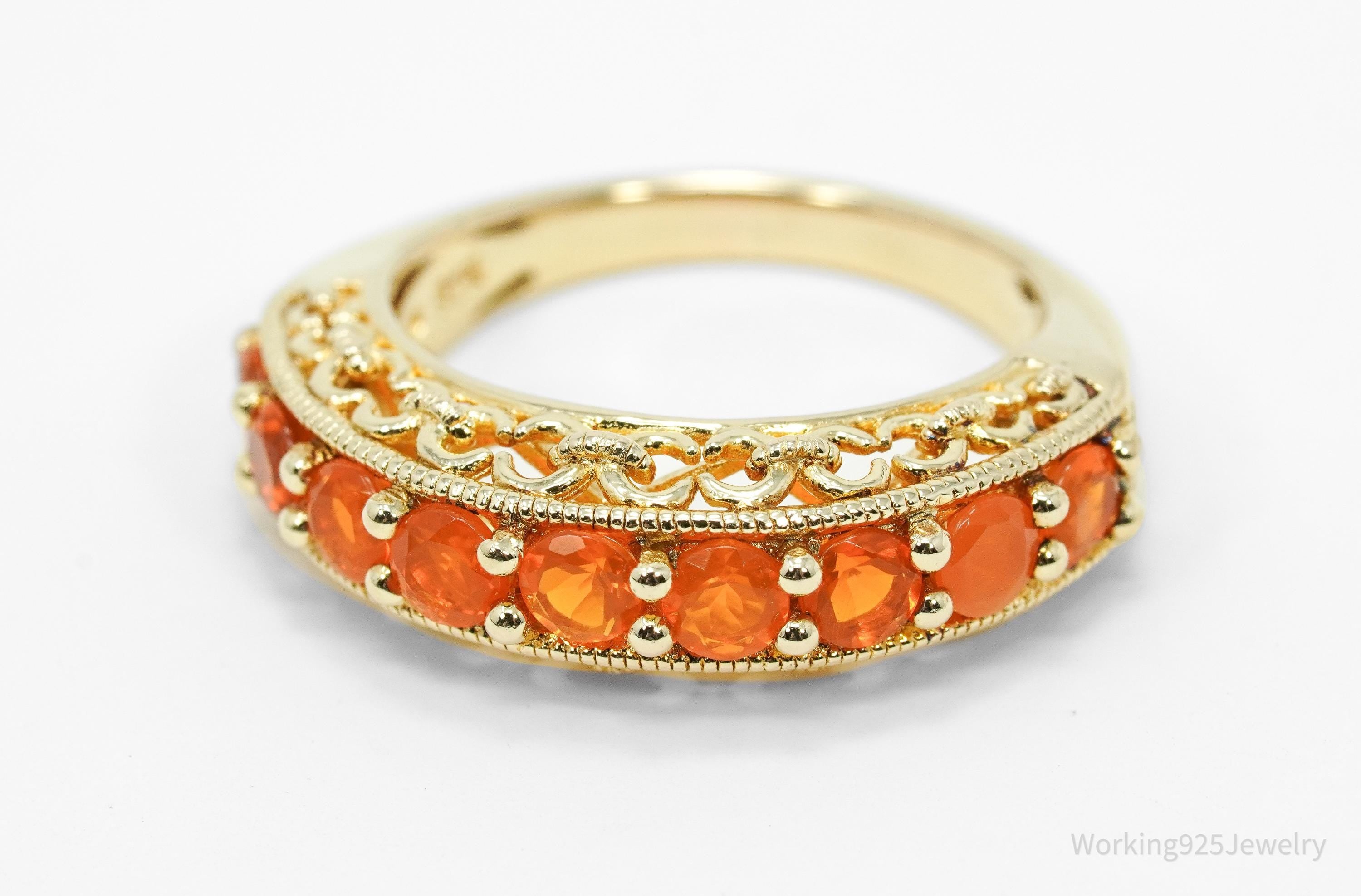 Fire Opal 18K Yellow Gold Over Sterling Silver Ring - Size 5