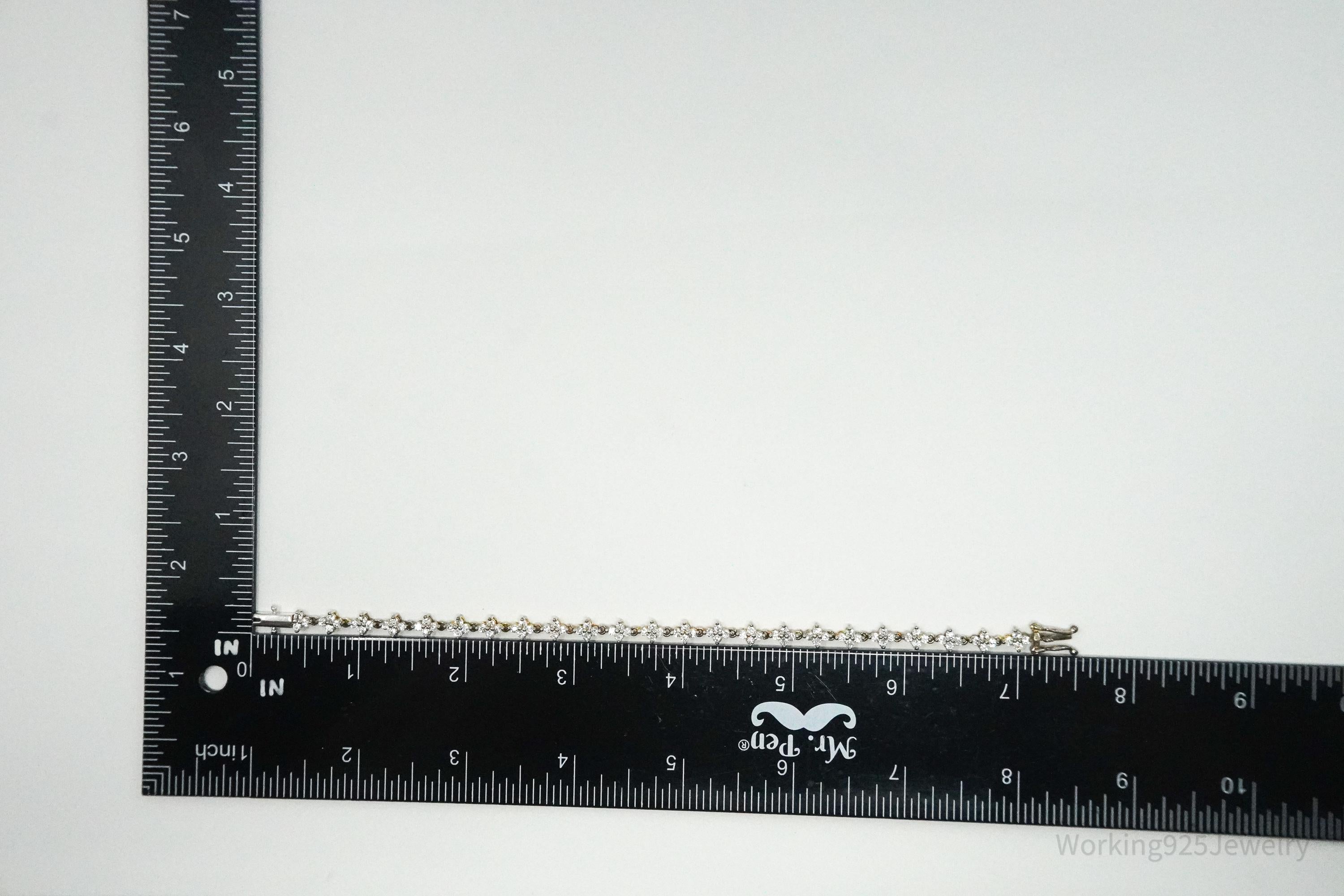 Vintage Cubic Zirconia Gold Wash Sterling Silver Tennis Bracelet 7.25"