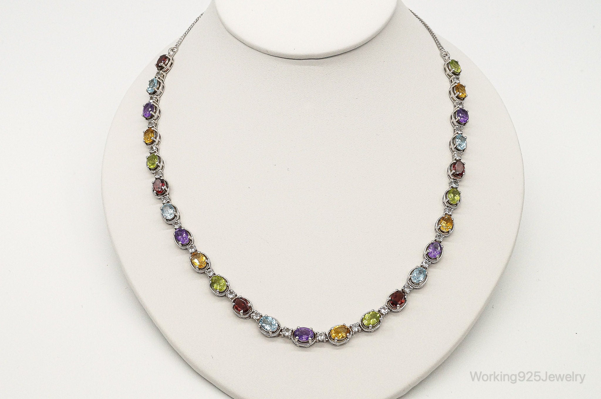 Vintage Multi Stone Sterling Silver Necklace