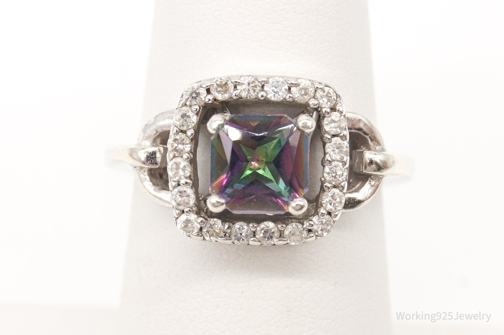 Vintage Mystic Topaz Cubic Zirconia Sterling Silver Ring - Size 6