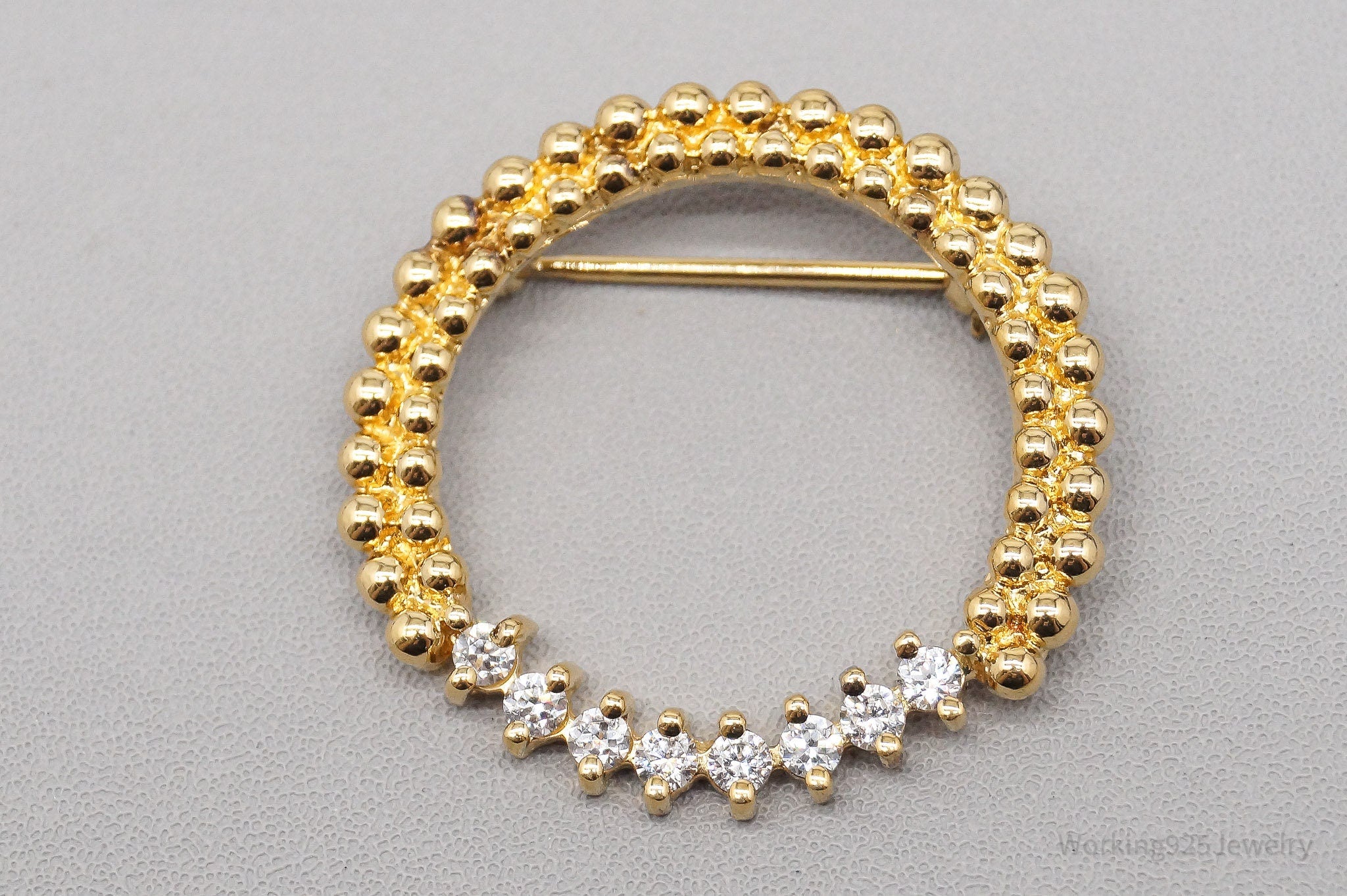 Vintage 1940s Style Diamonique Cubic Zirconia Gold Vermeil Sterling Silver Brooch