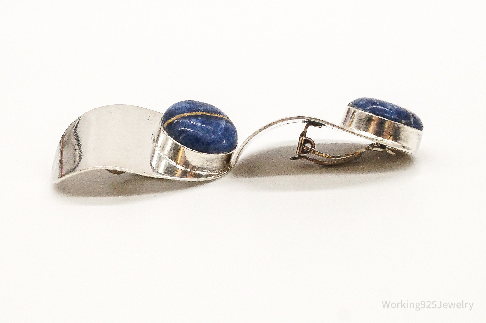 Vintage Mexico Sodalite Modernist Sterling Silver Earrings