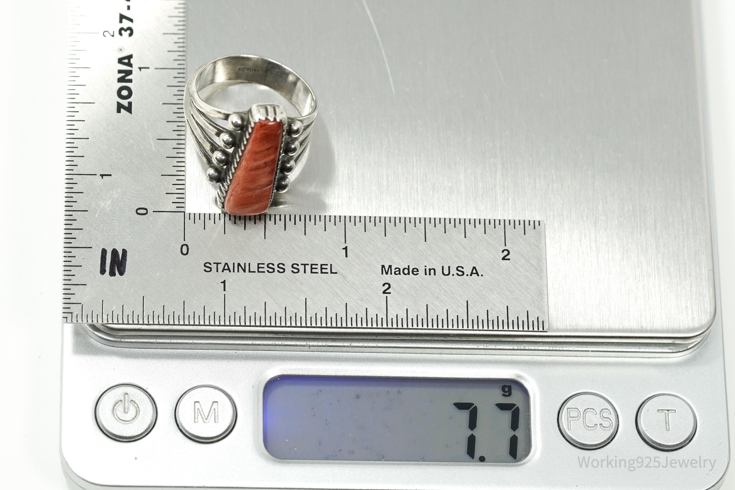 Vintage Southwestern Red Spiny Oyster Sterling Silver Ring – Size 8.5