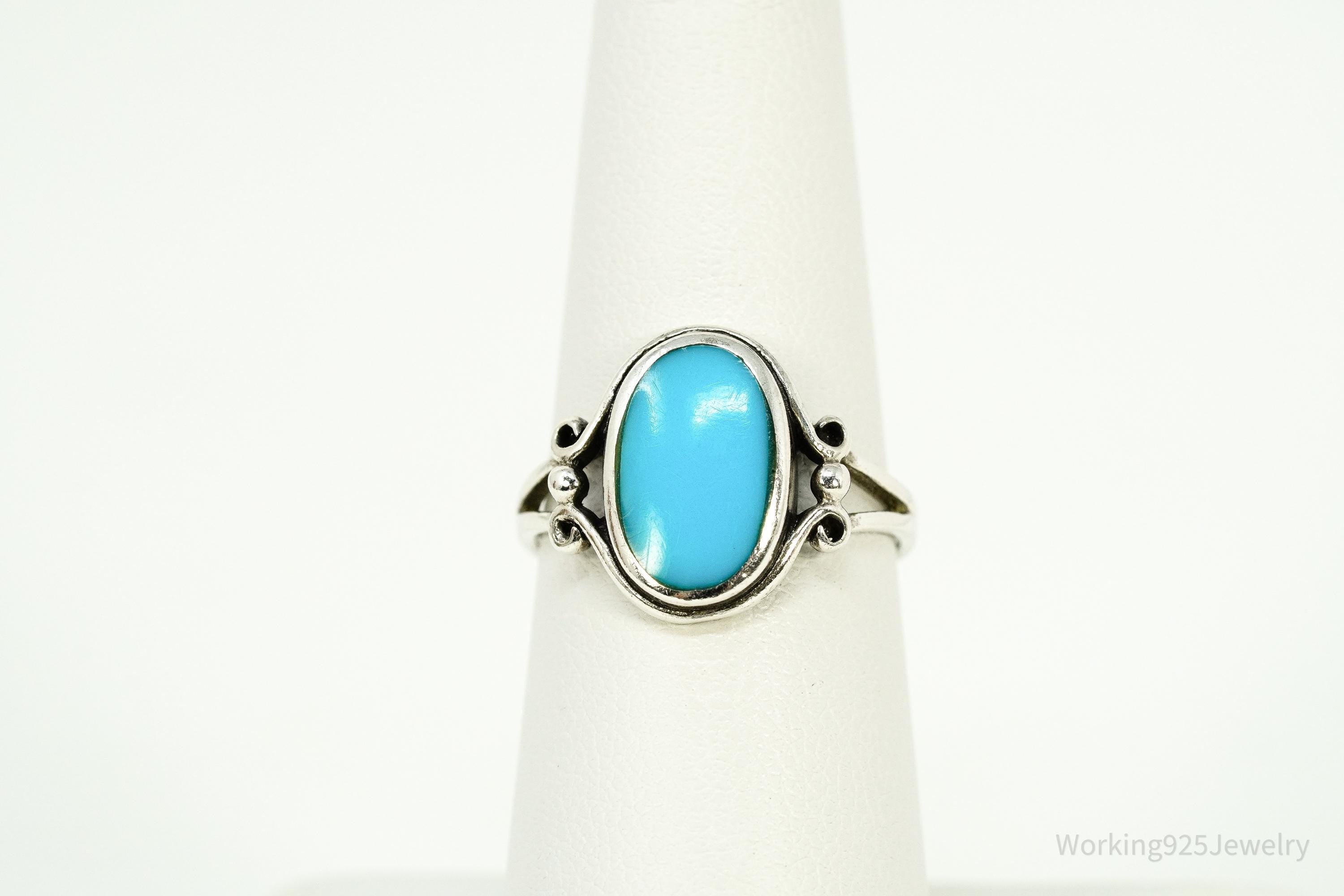 Vintage Blue Turquoise Sterling Silver Ring - Size 7