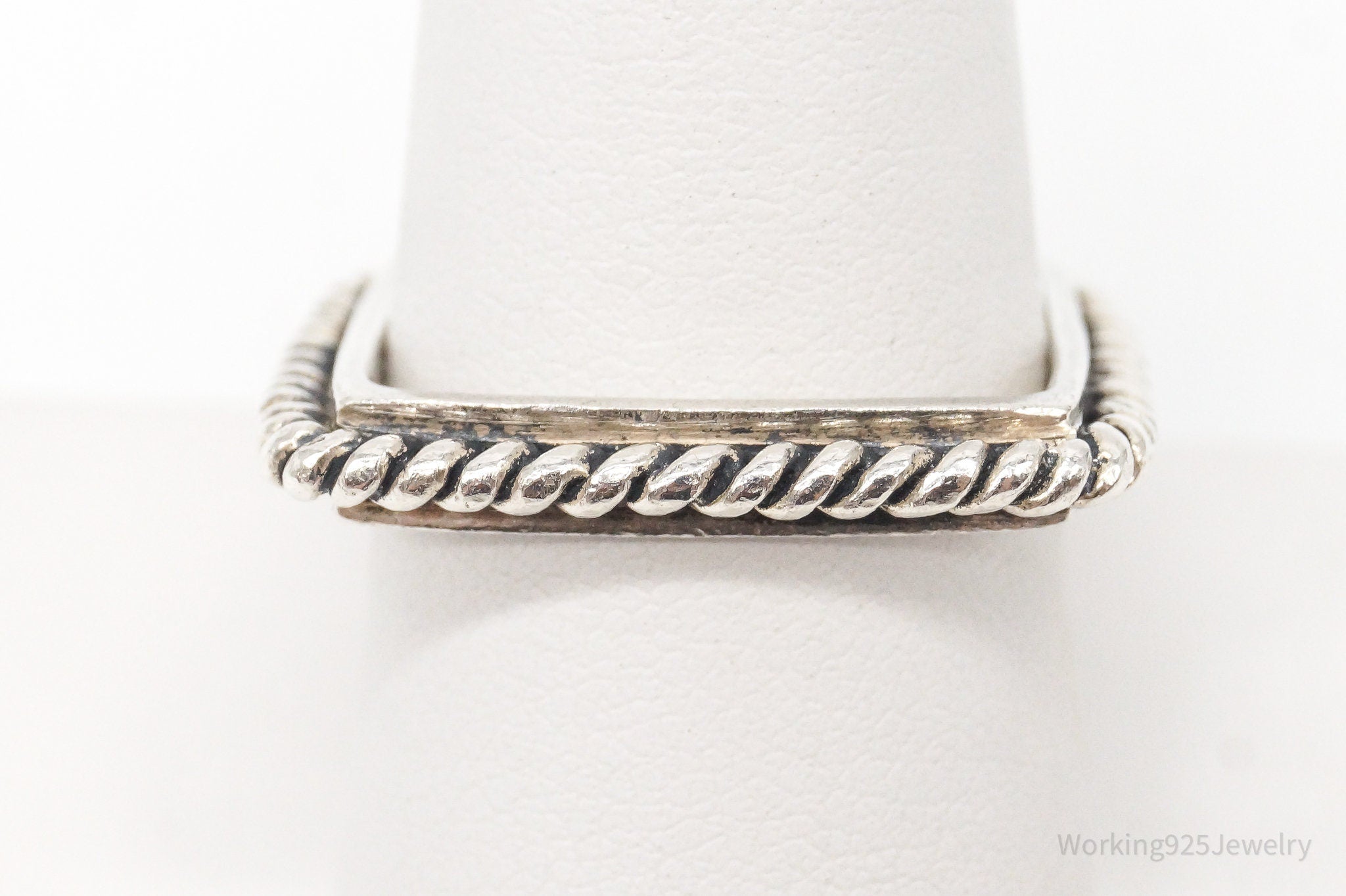 Vintage Twist Rope Sterling Silver Square Ring - Size 9.25