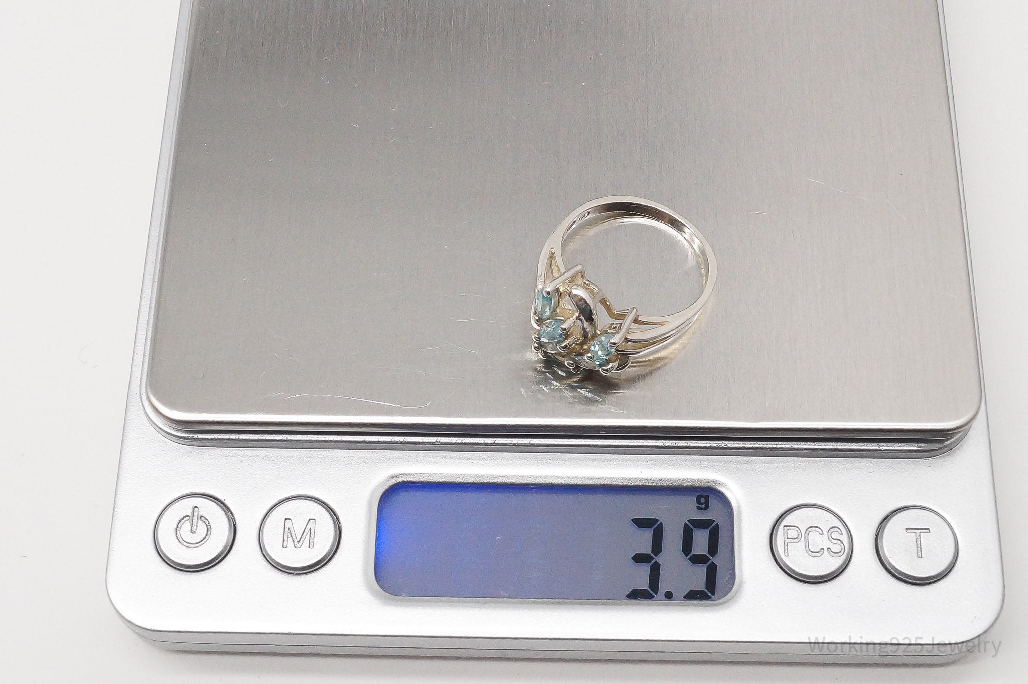 Vintage Blue Topaz Sterling Silver Ring - Size 7.75