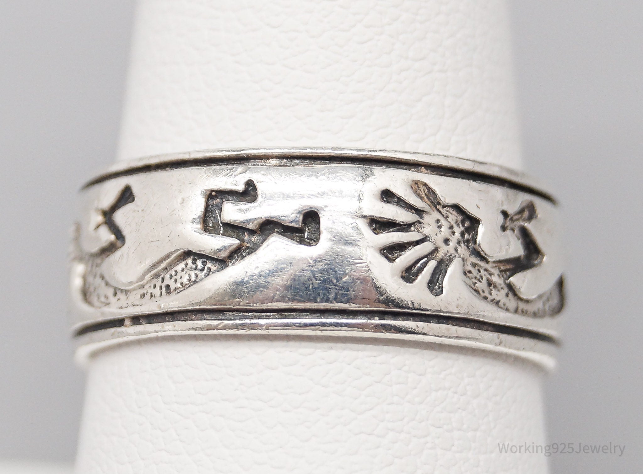 Vintage Native American Style Dancing Kokopelli Sterling Silver Ring Size 8.25