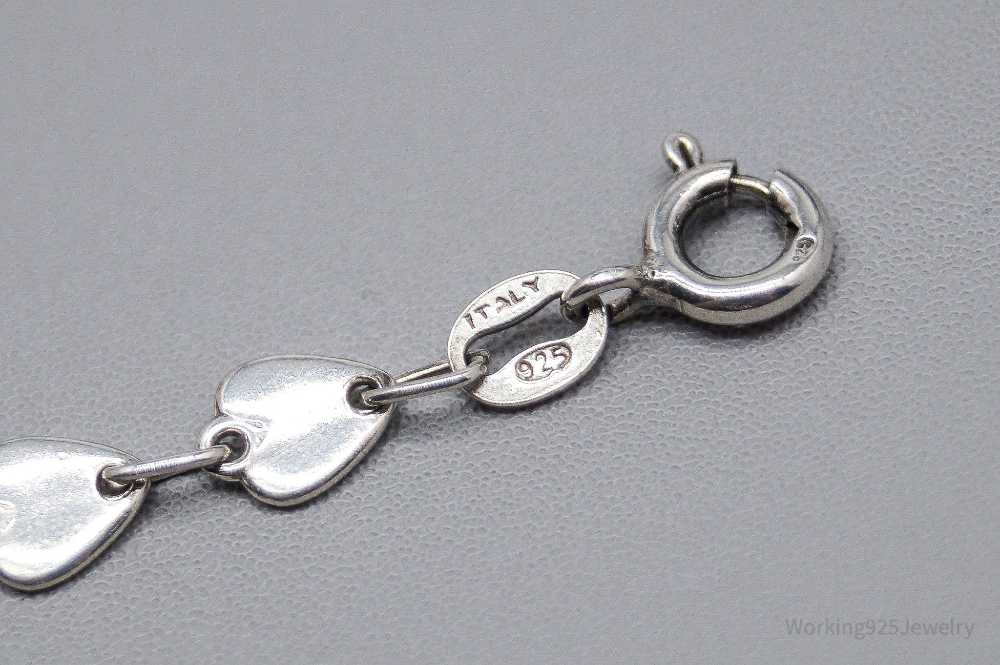 Vintage Italian Linked Hearts Sterling Silver Bracelet 7 1/8"