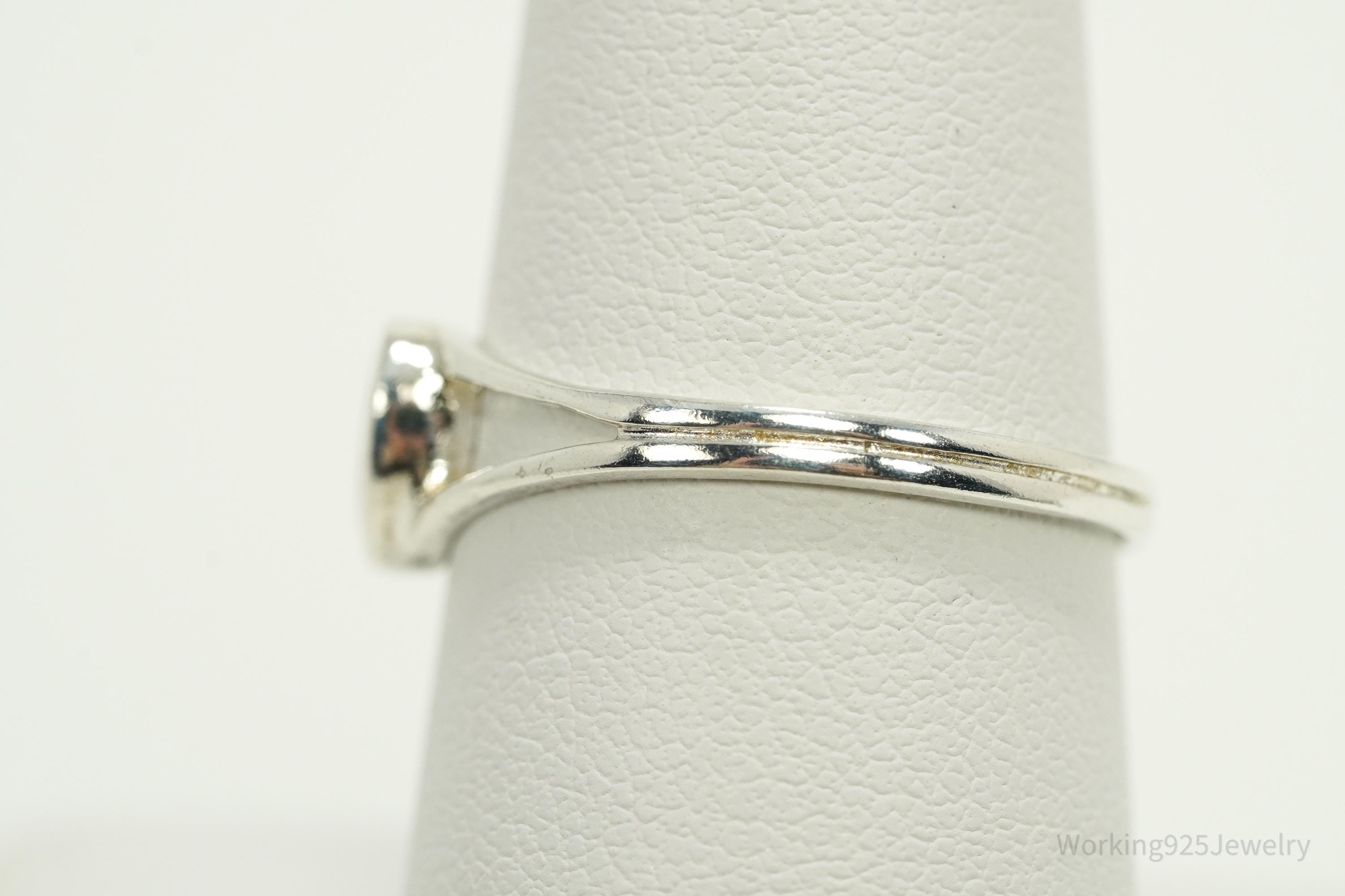 Vintage Black Onyx Inlay Heart Sterling Silver Ring - Size 8