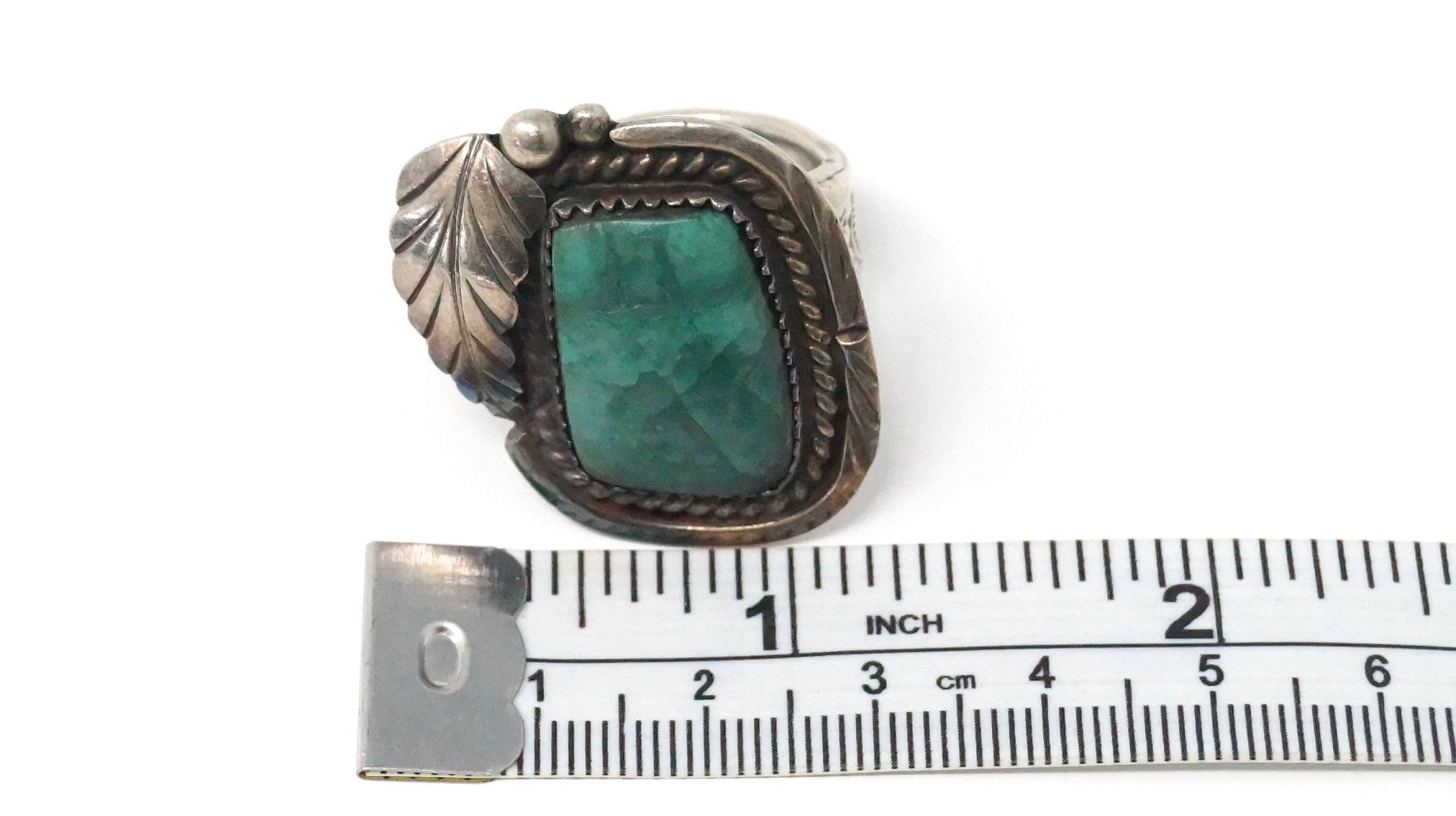 Vintage Large Green Turquoise Southwestern Handmade Sterling Silver Ring Sz 9.75