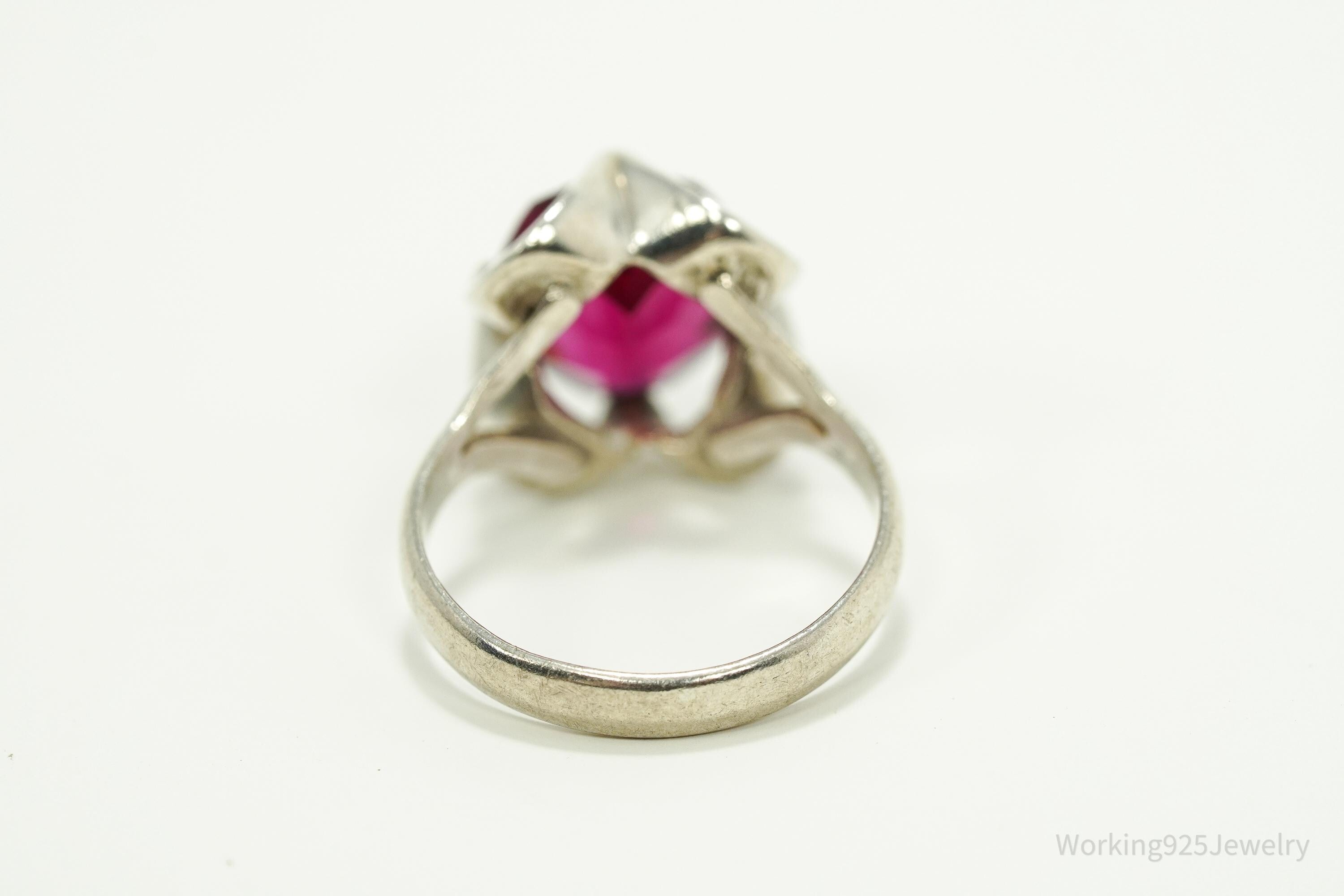 Vintage Art Glass Sterling Silver Ring - Size 6.75