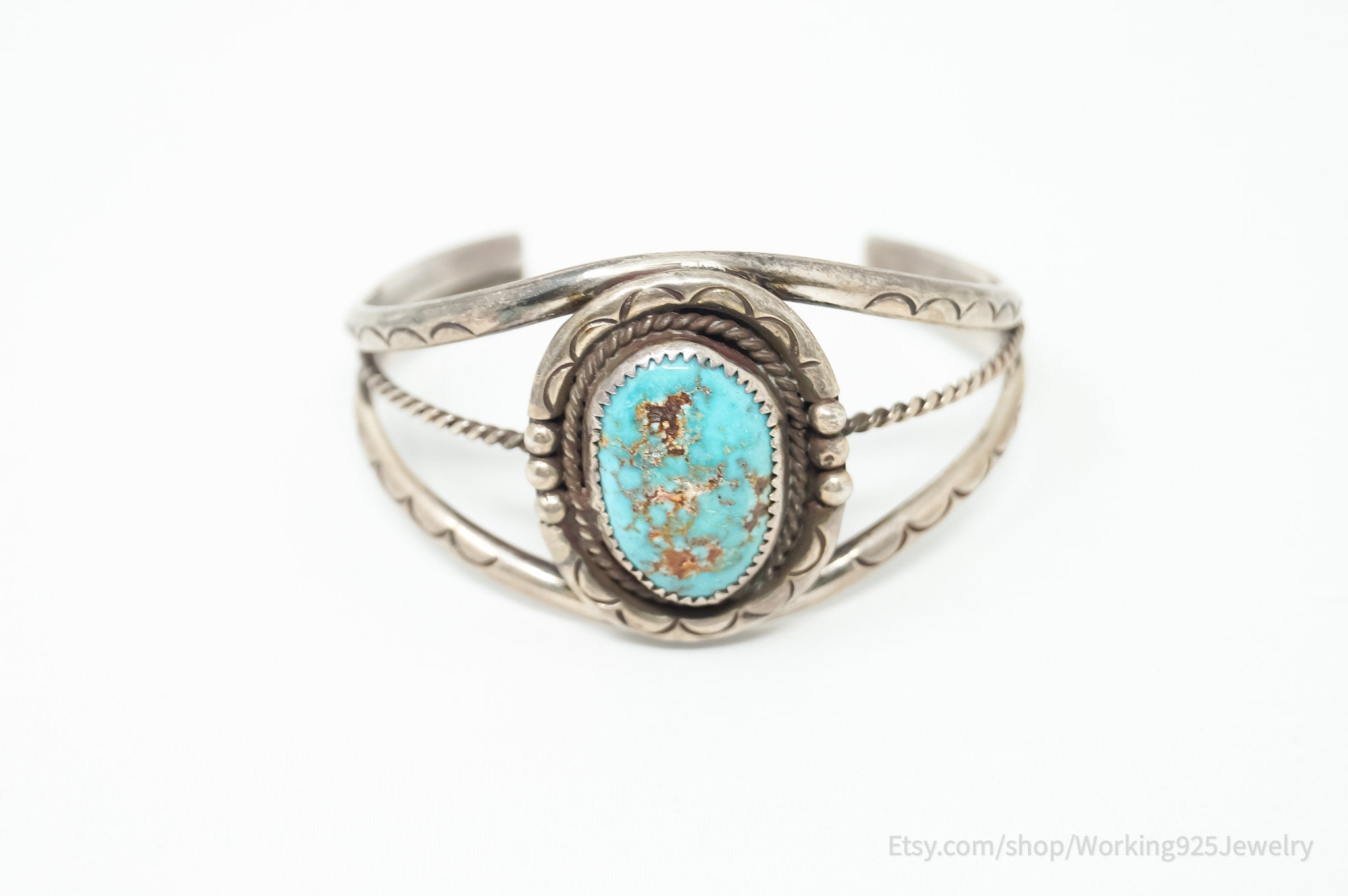 Vintage Native Esther Keesonnie Brown Navajo Turquoise Sterling Silver Bracelet