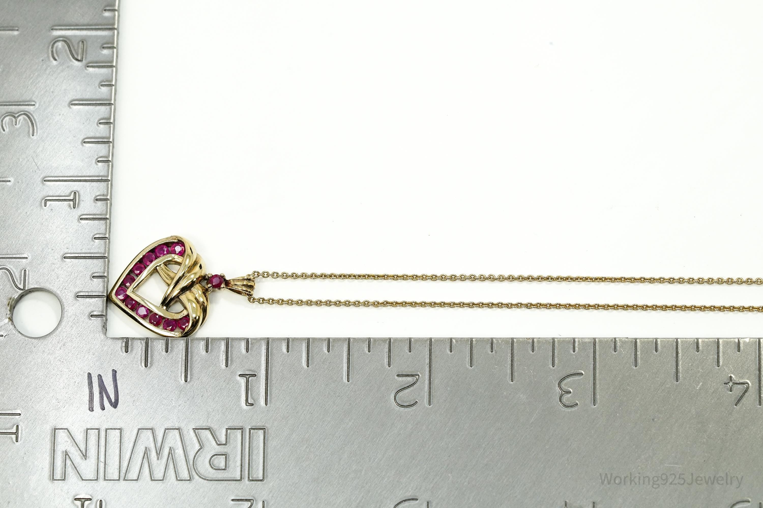 Vintage Ruby Gold Over Sterling Silver Heart Necklace 18"