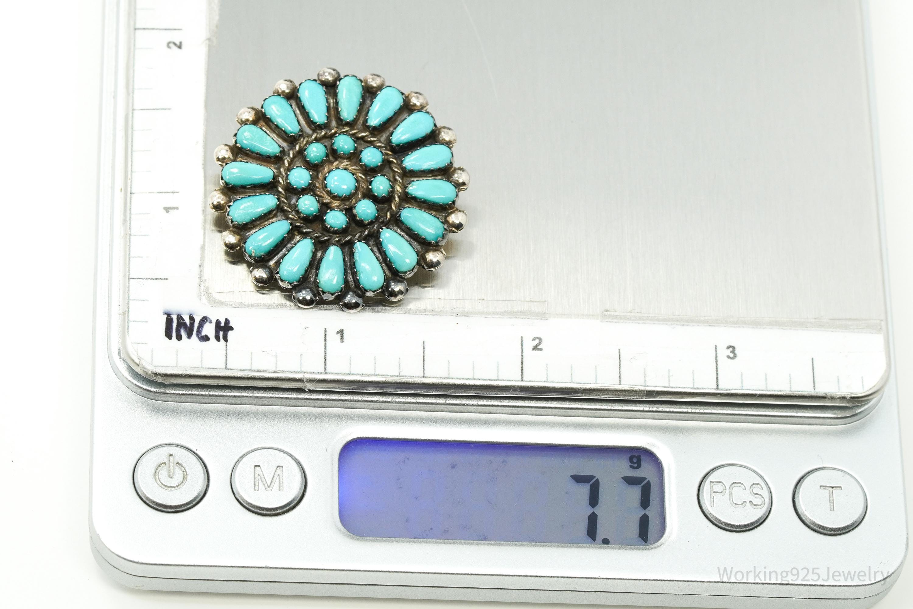 Vintage Native American Turquoise Inlay Silver Necklace Pendant