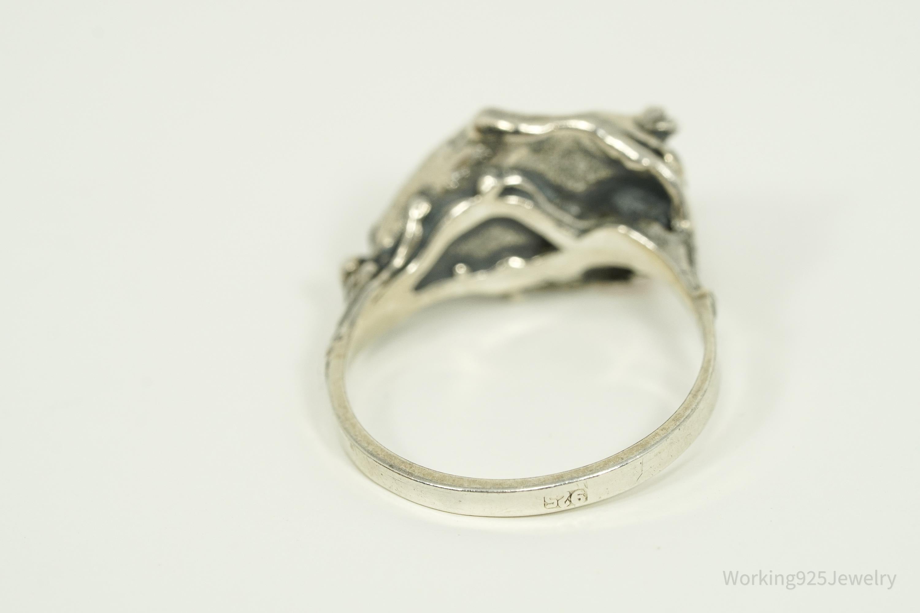 Vintage Amber Modernist Style Sterling Silver Ring - Size 6.5