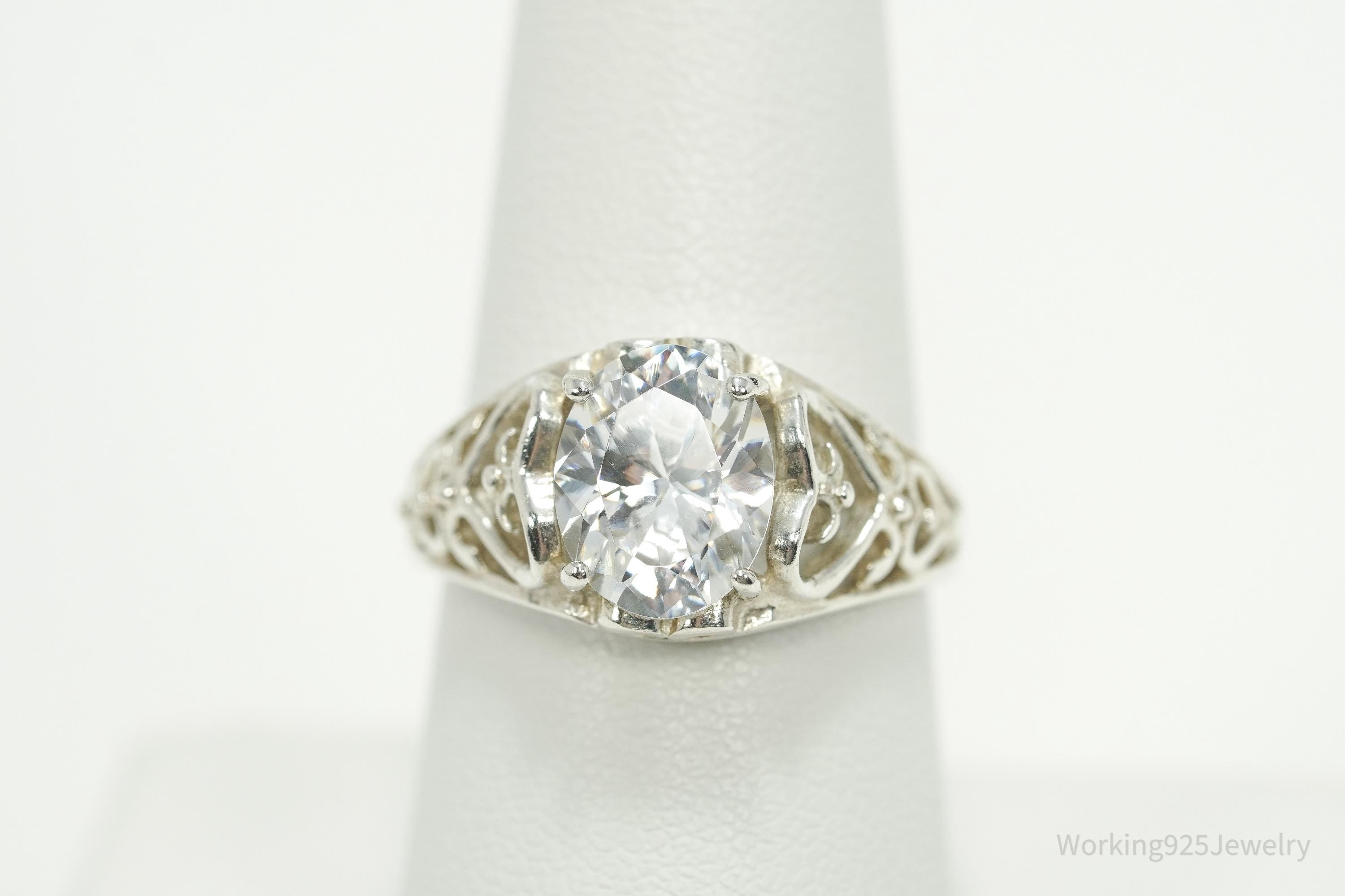 Vintage Cubic Zirconia Sterling Silver Ring - Size 7.75